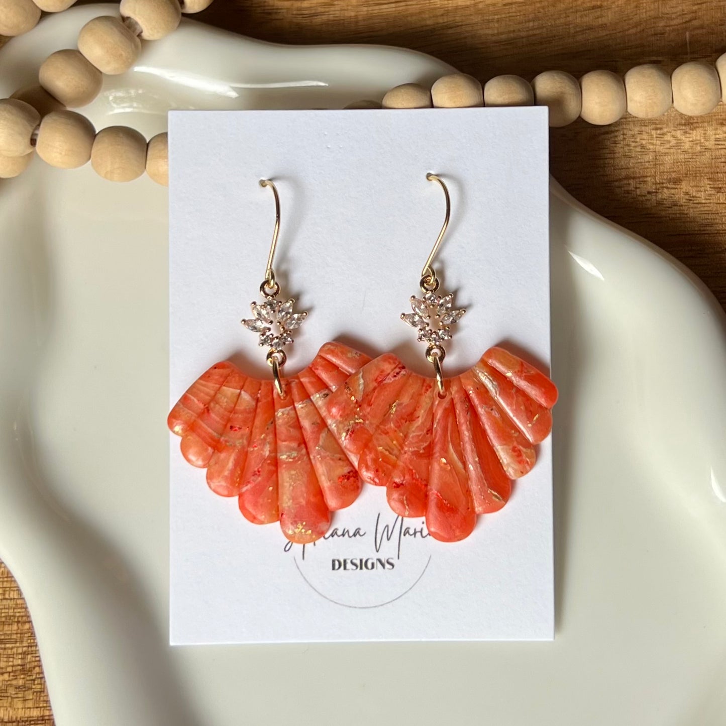 Orange Marbled Polymer Clay Statement Earrings