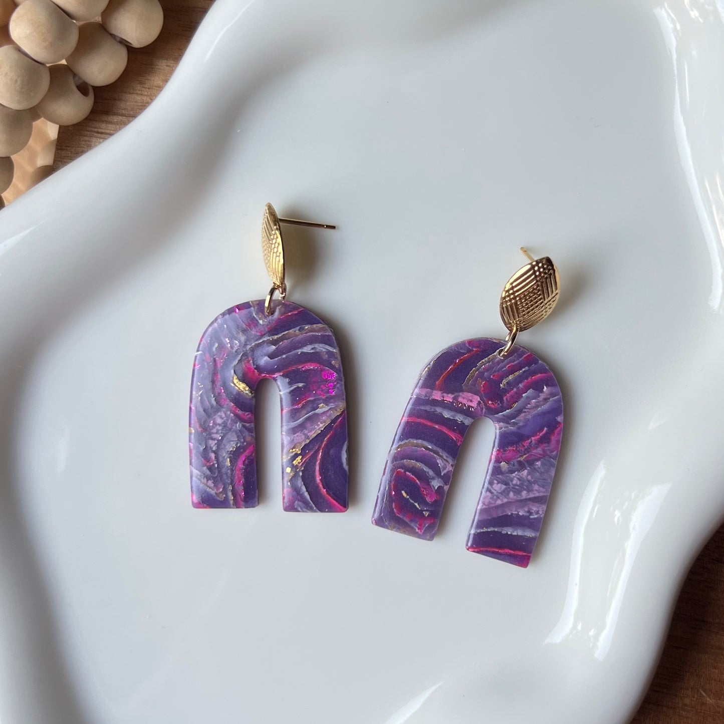 Dream In Purple: Agate Marbled Arch Polymer Clay Earrings