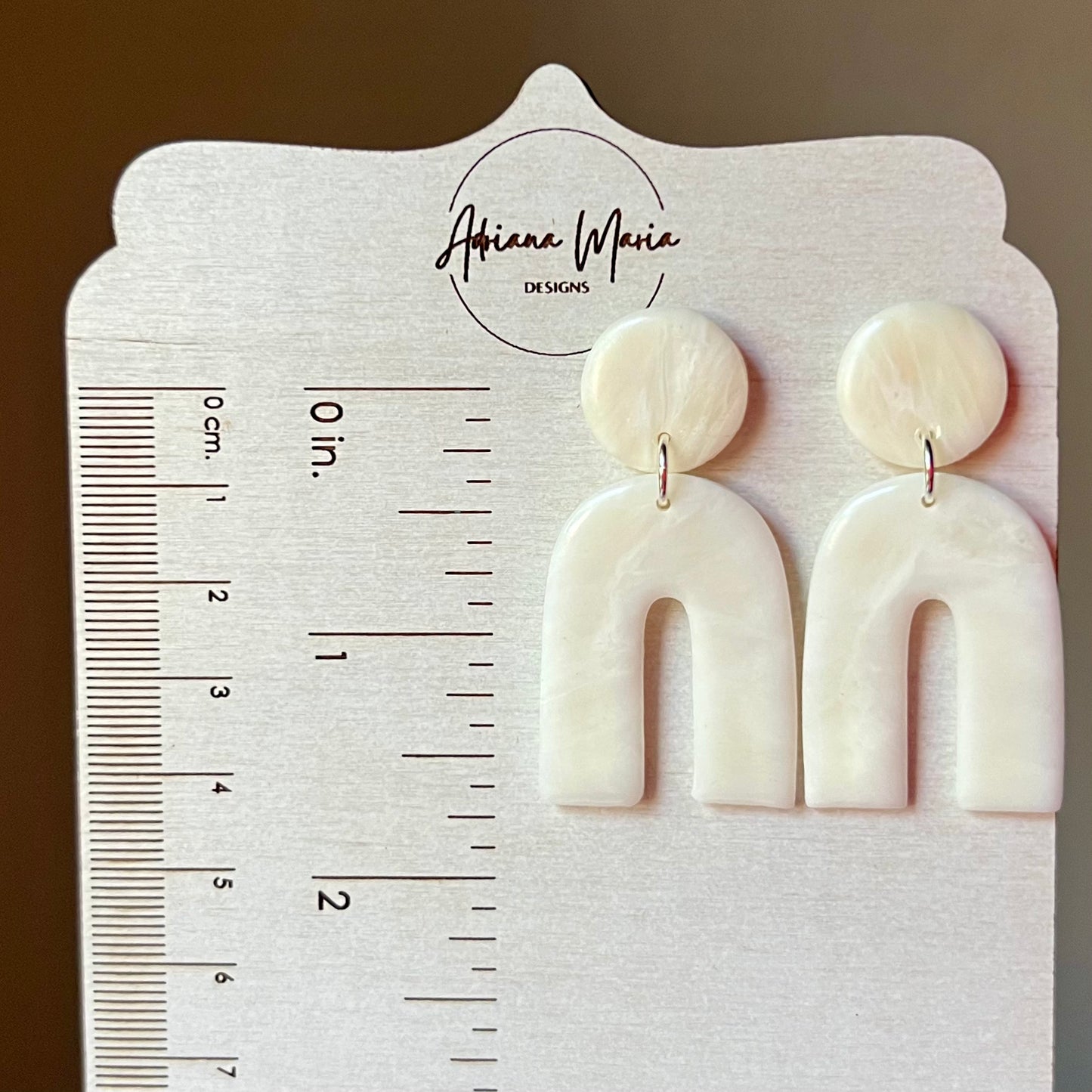 Neutral White Marbled Arches Polymer Clay Earrings