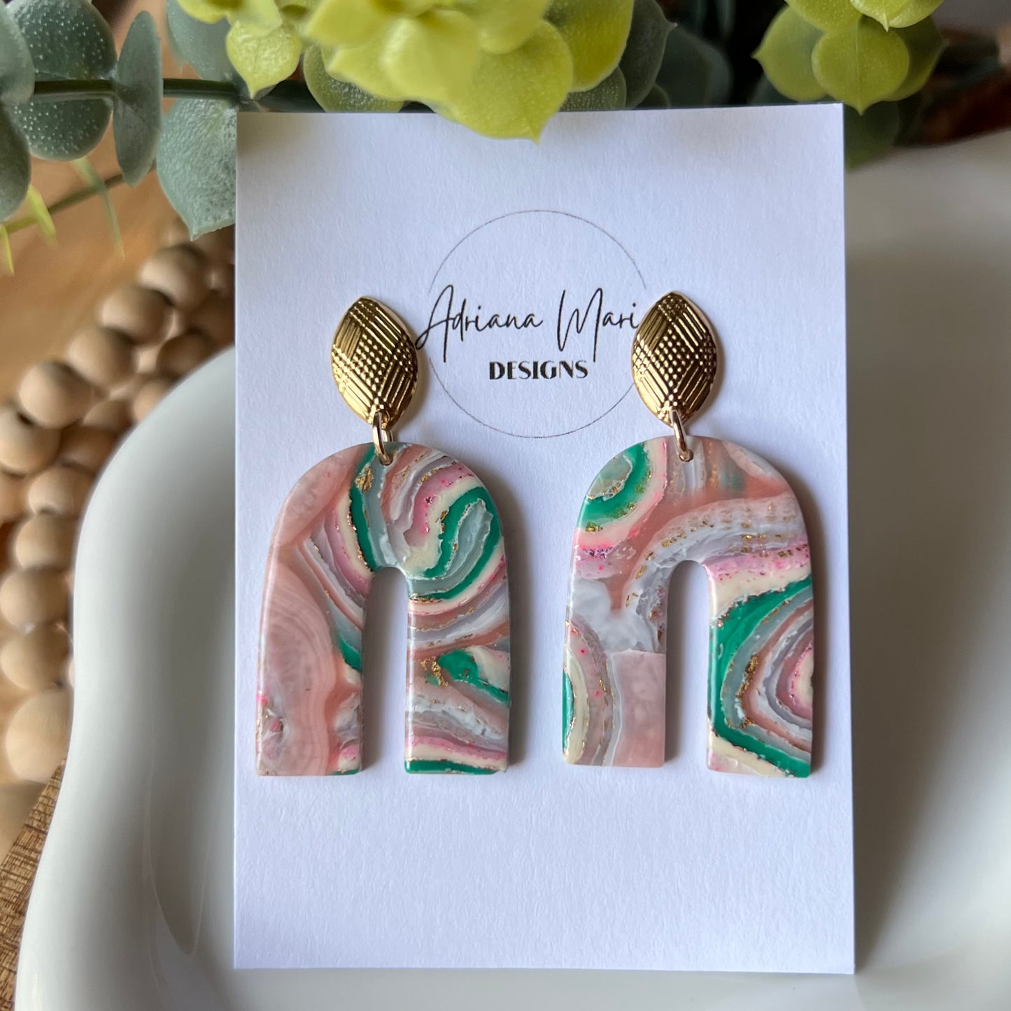 Faux Agate Arch Polymer Clay Earrings