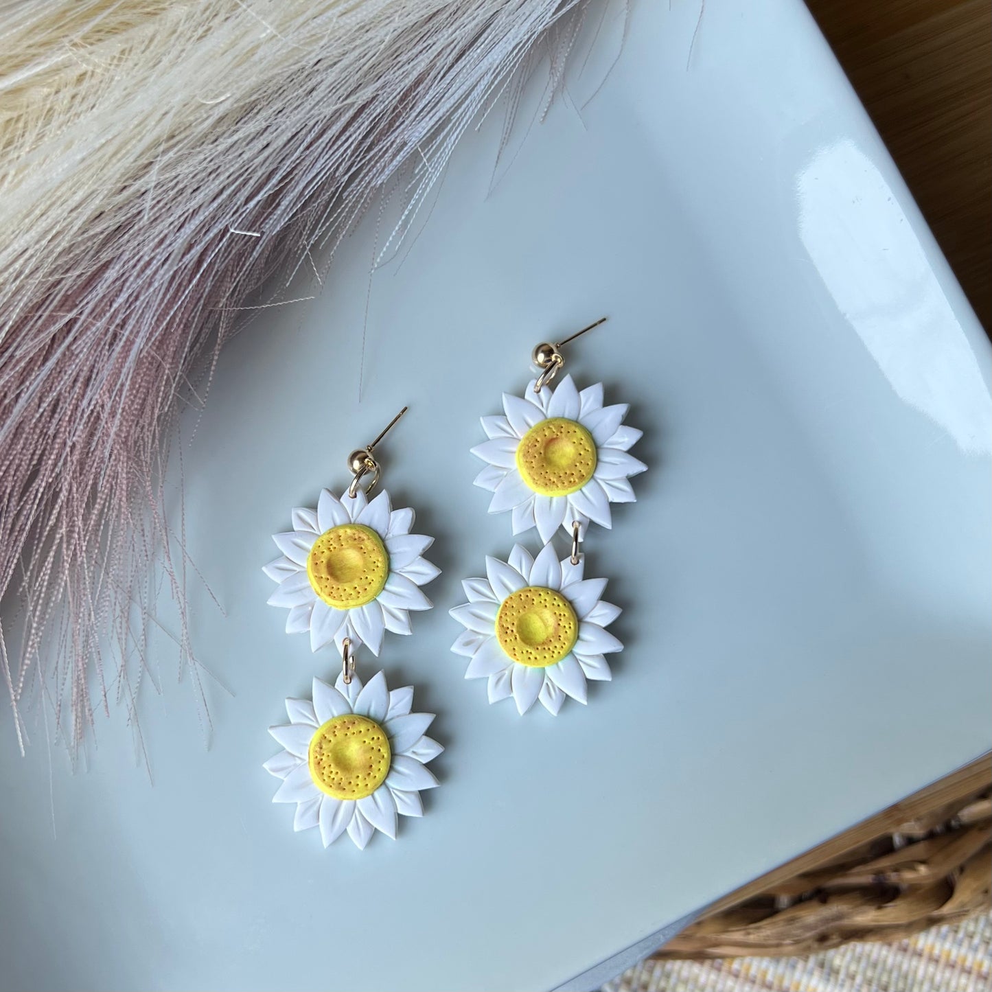 White Daisy Polymer Clay Earrings