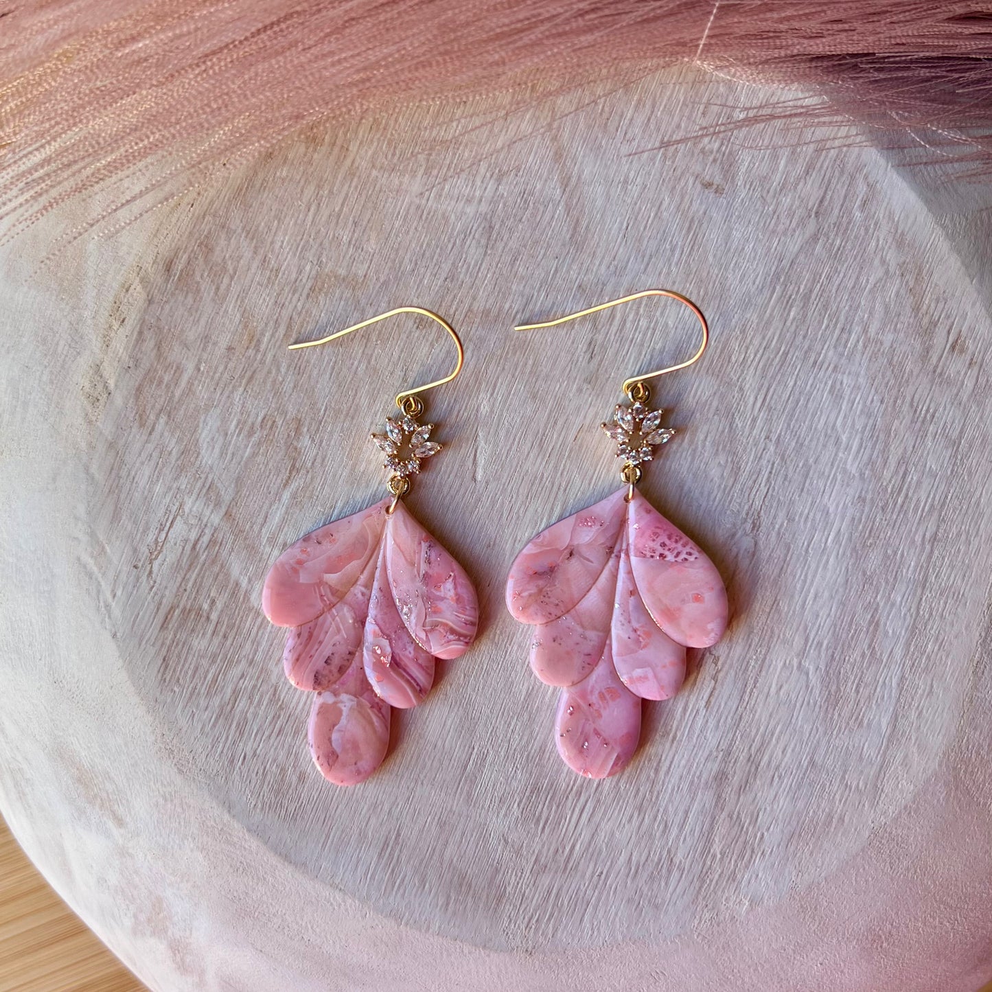 Rose Quartz Inspired Polymer Clay Earrings