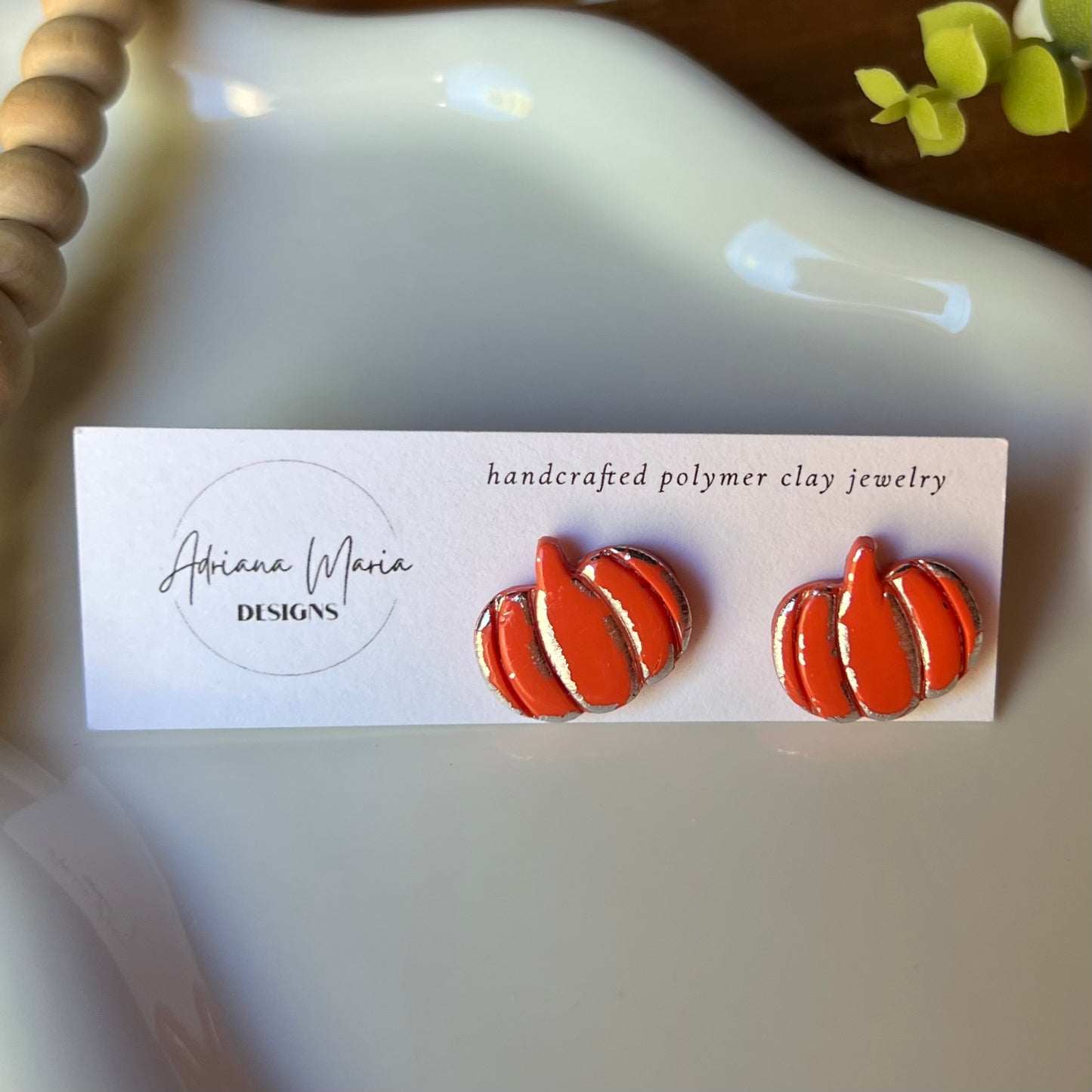 Metallic Vintage Inspired Pumpkin Clay Stud Earrings