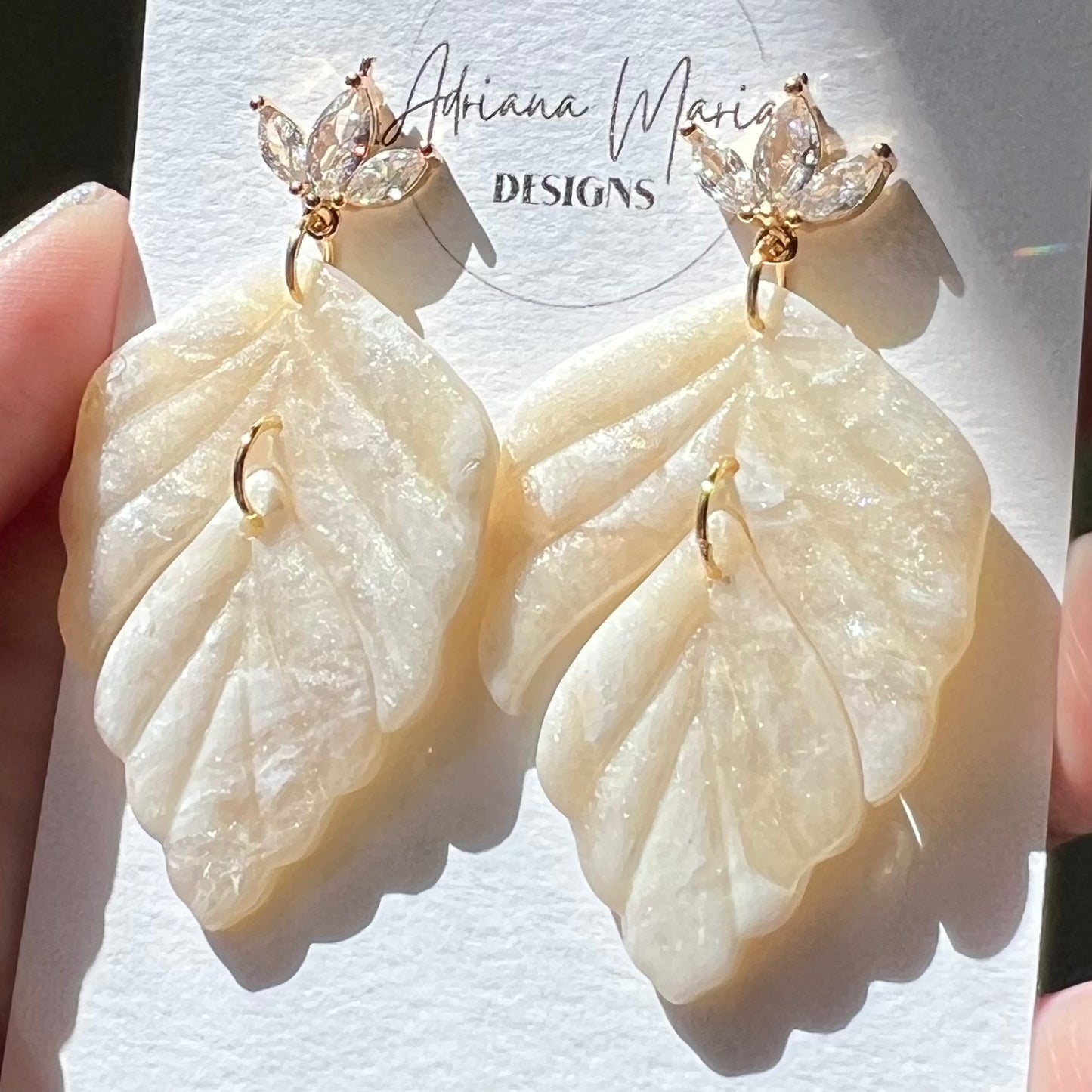 Cream Translucent Polymer Clay Earrings - Bridal Collection