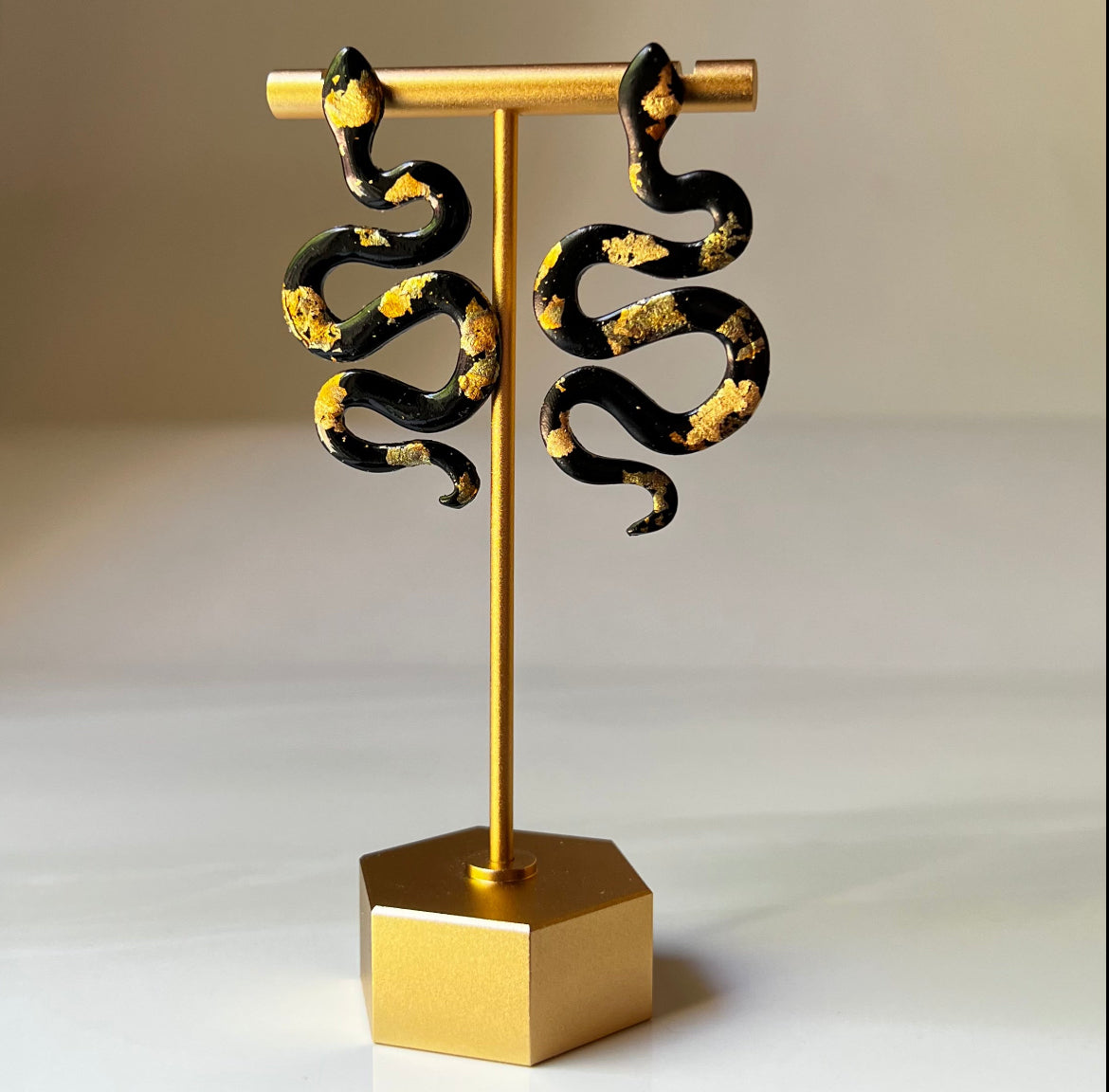 Black & Gold Snake Polymer Clay Stud Earrings