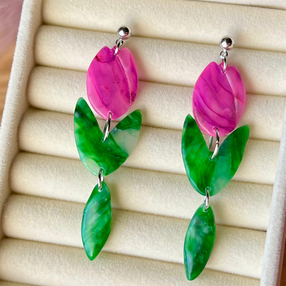 Marbled Tulip Polymer Clay Dangle Earrings