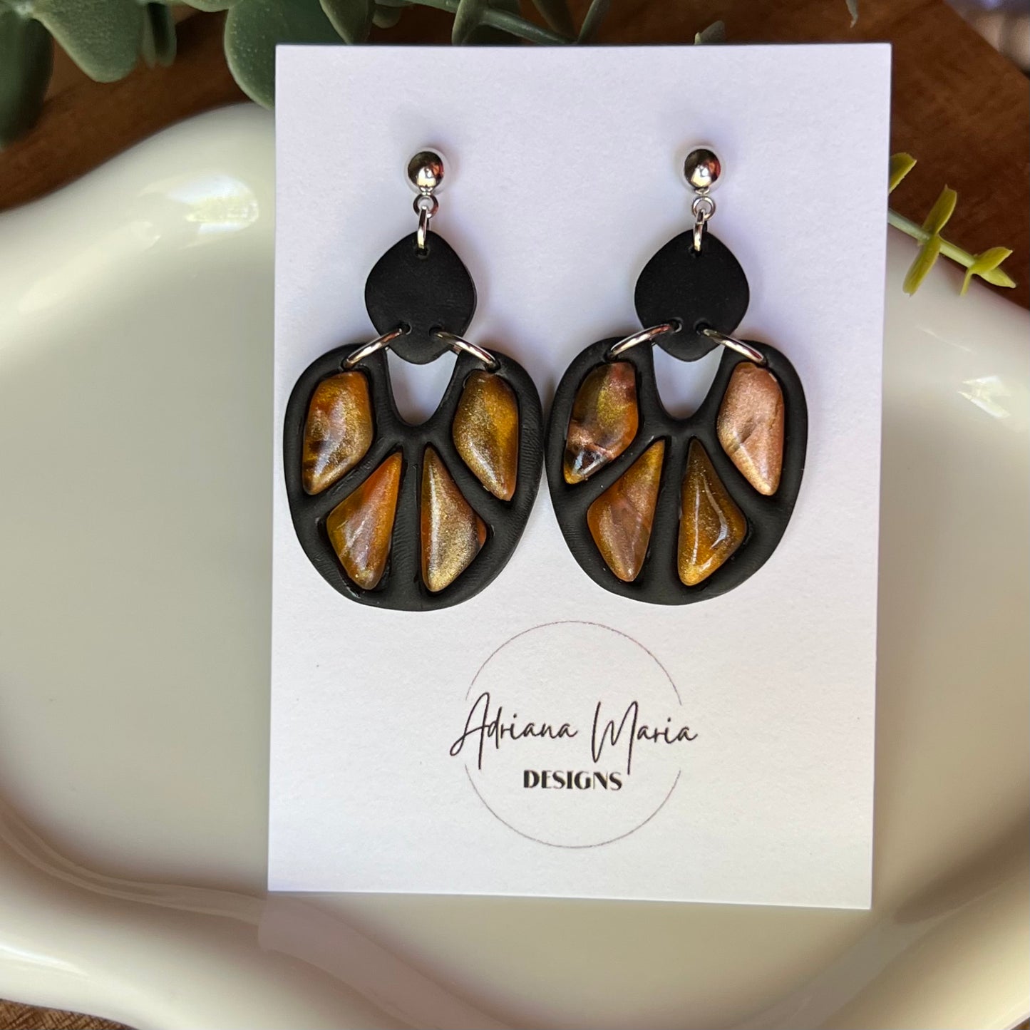Amber Flame: Bezel Polymer Clay Earrings