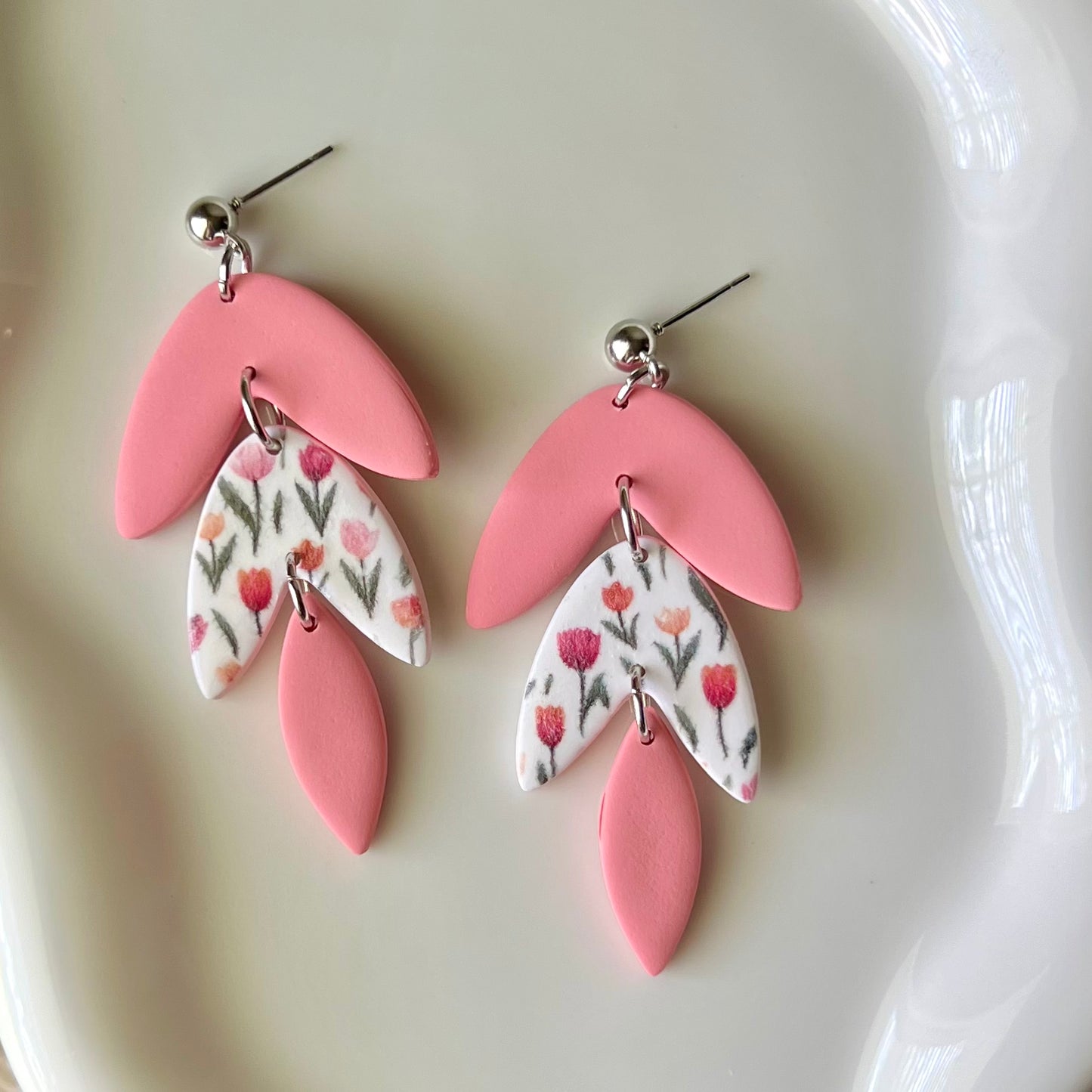 Tulip Print Polymer Clay Dangle Earrings