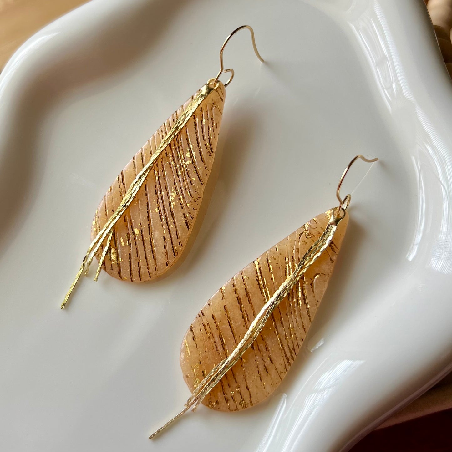 Beige Translucent Teardrop Polymer Clay Earrings
