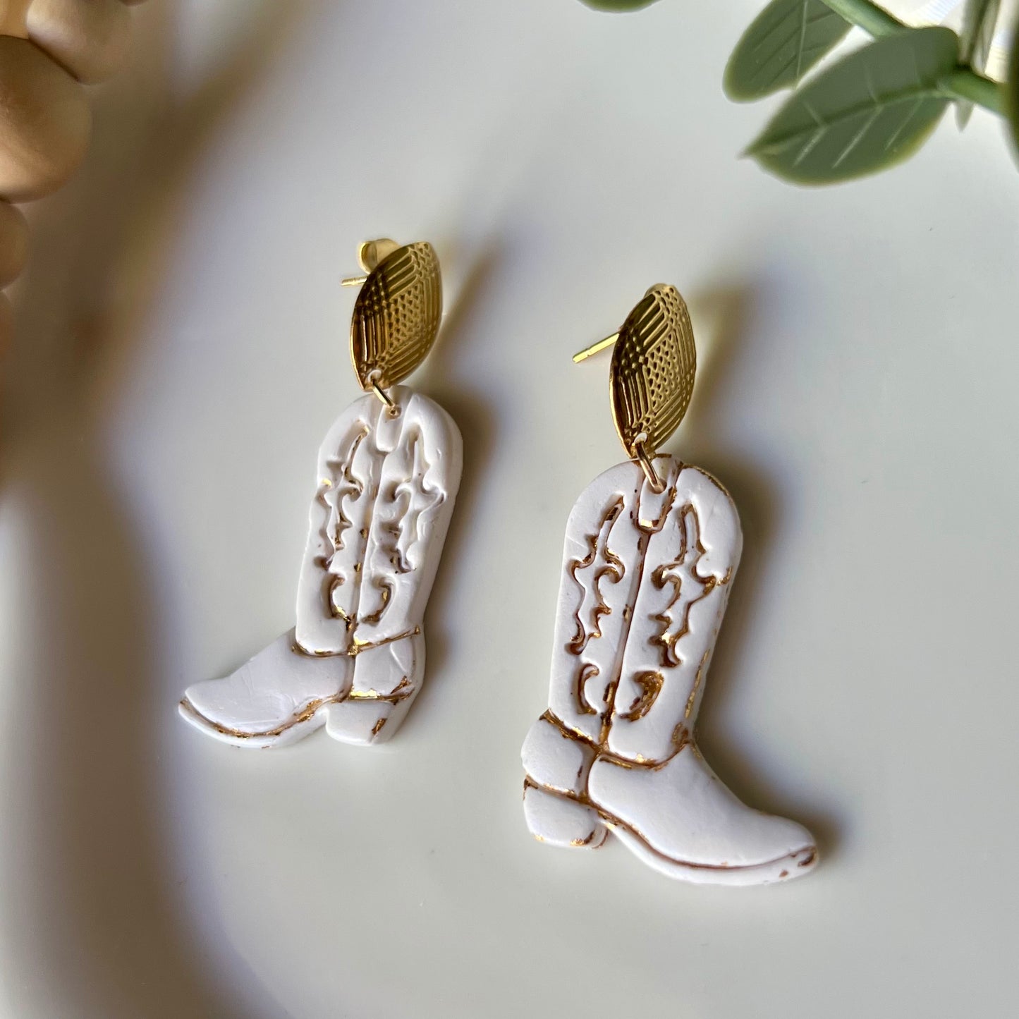White Cowboy Boots Polymer Clay Earrings