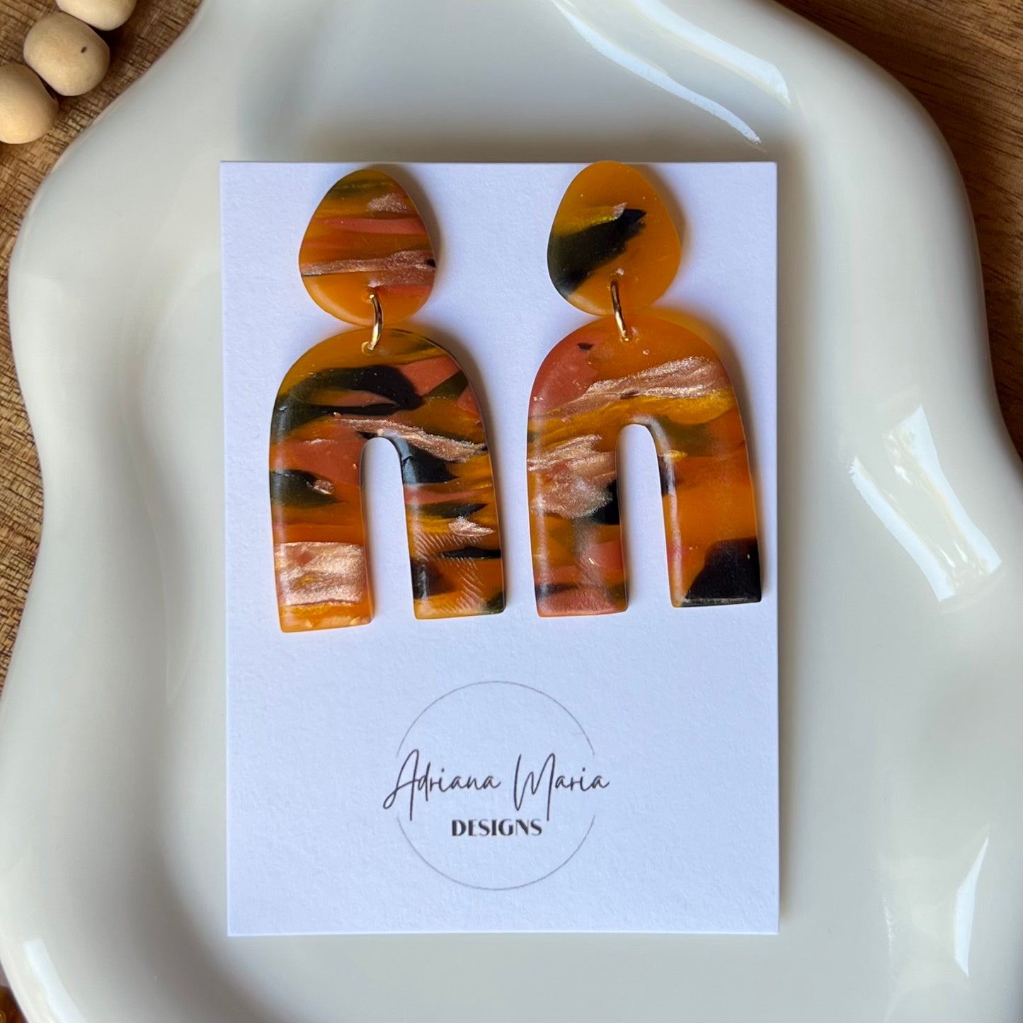 Amber Flame: Arch Polymer Clay Earrings