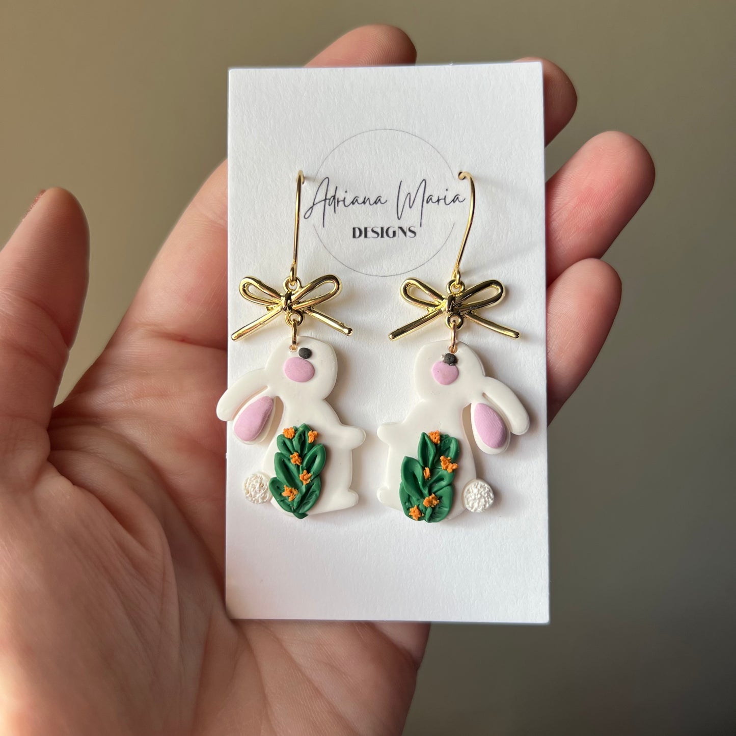 Sweet Bunny Polymer Clay Dangle Earrings