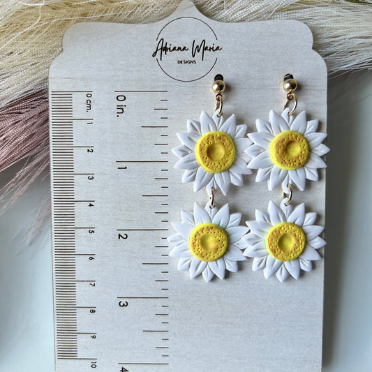 Polymer Clay Earrings - Large White Daisy Statement Lightweight Dangles