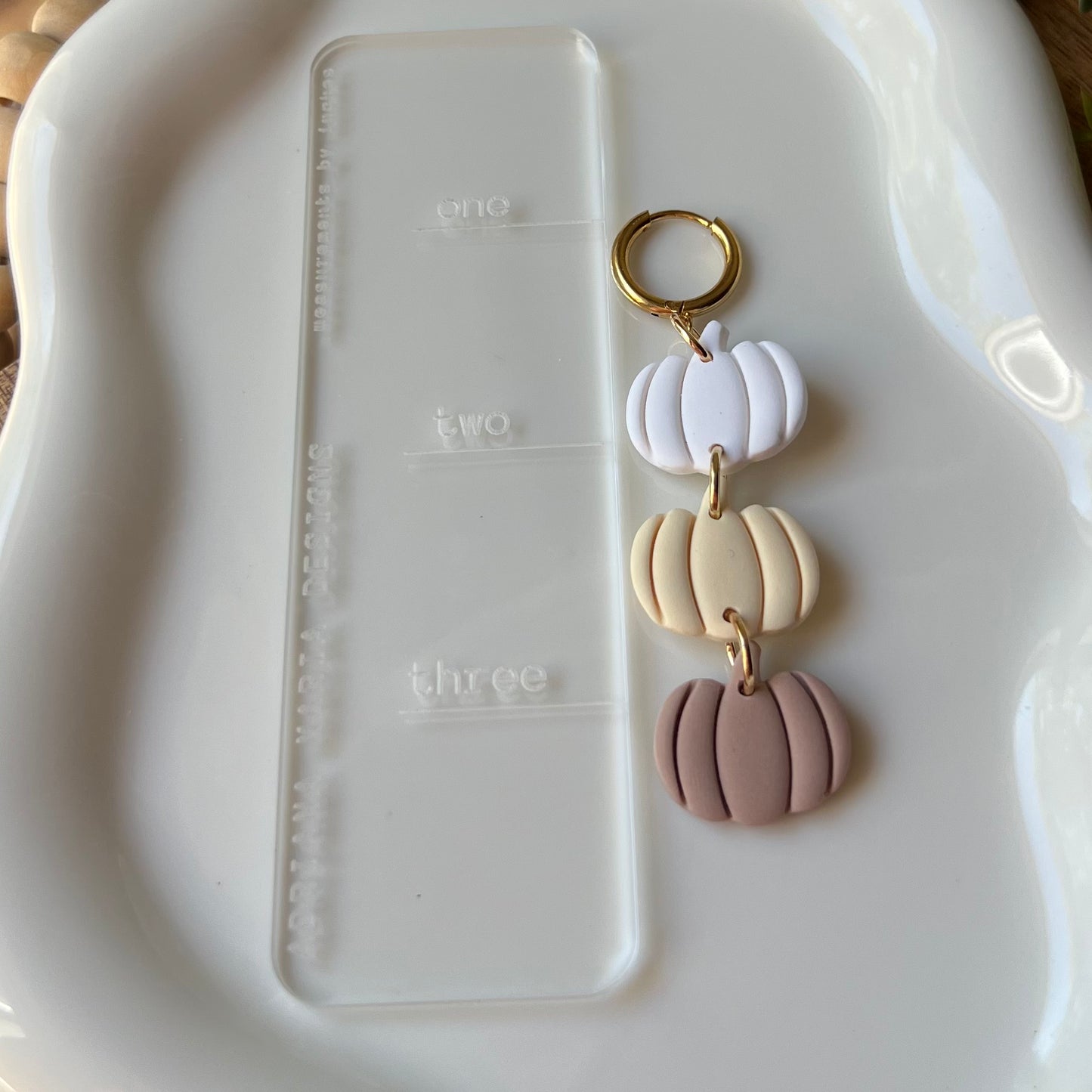 Triple Tier Neutral Pumpkin Polymer Clay Hoop Earrings