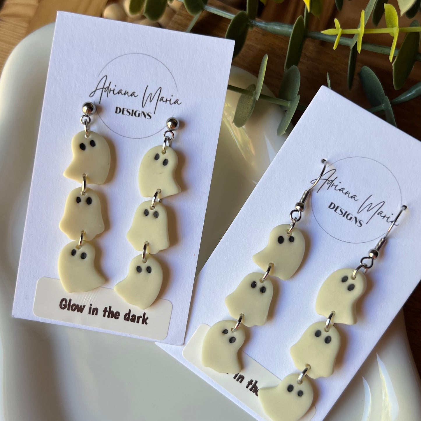 Glow in the Dark Triple Ghost Polymer Clay Dangle Earrings