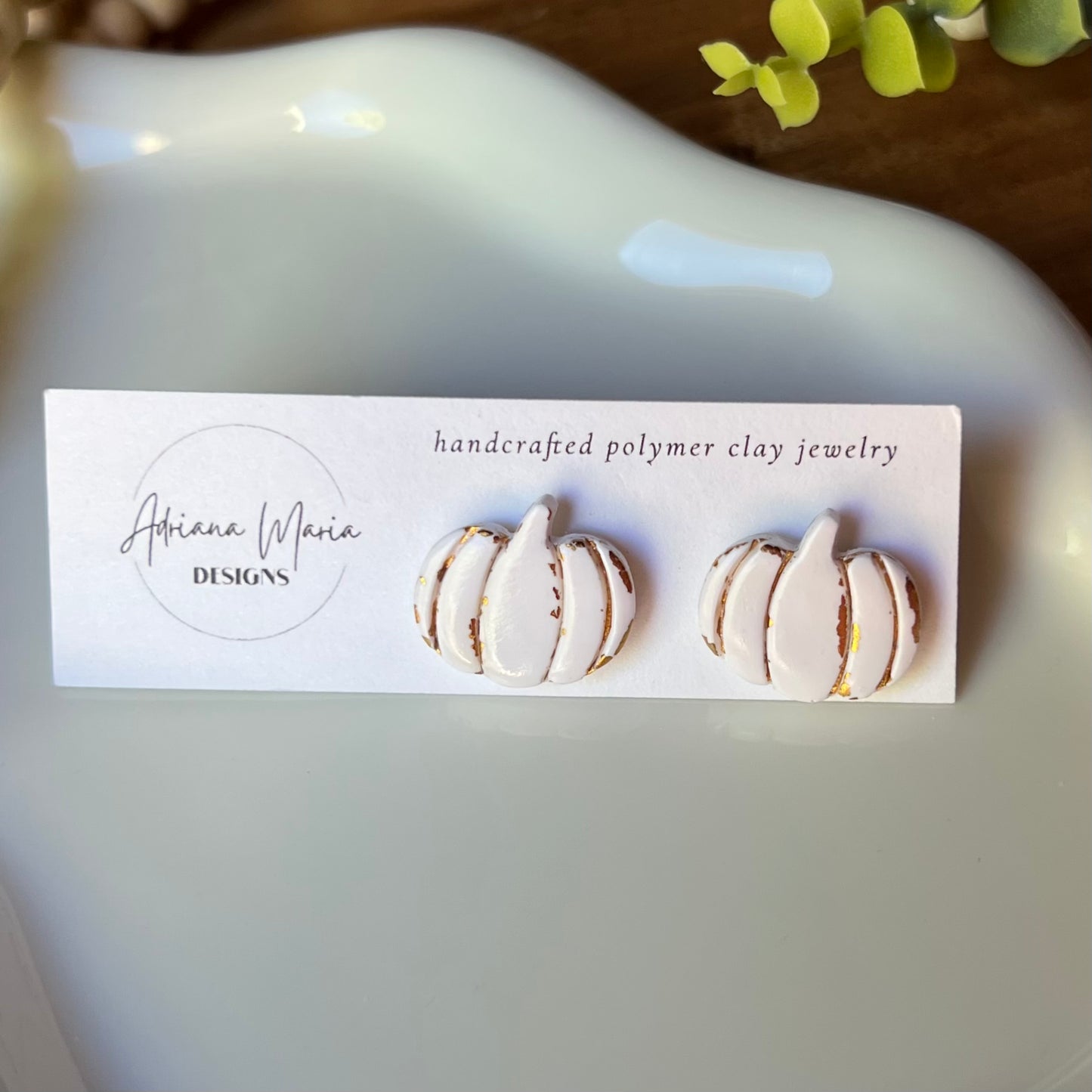 Metallic Vintage Inspired Pumpkin Clay Stud Earrings