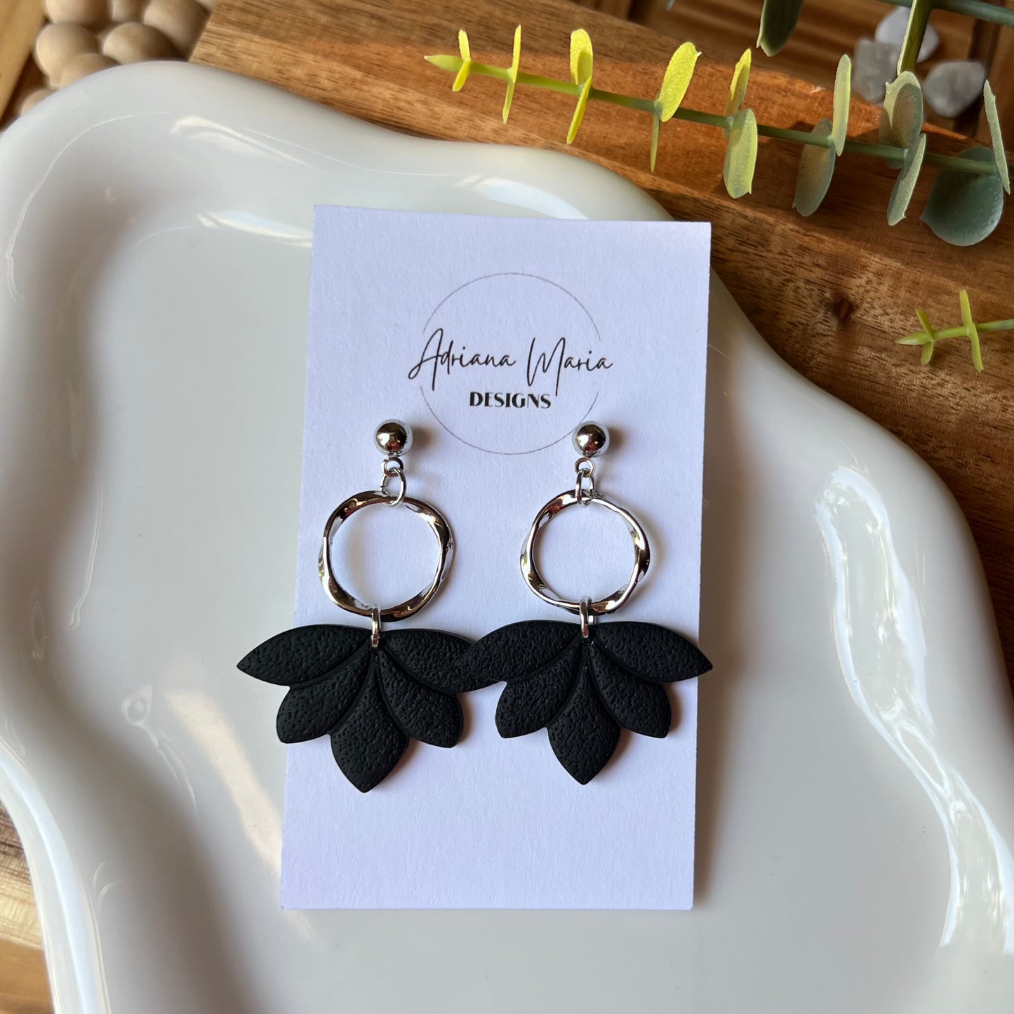 Lotus Polymer Clay Dangle Earrings