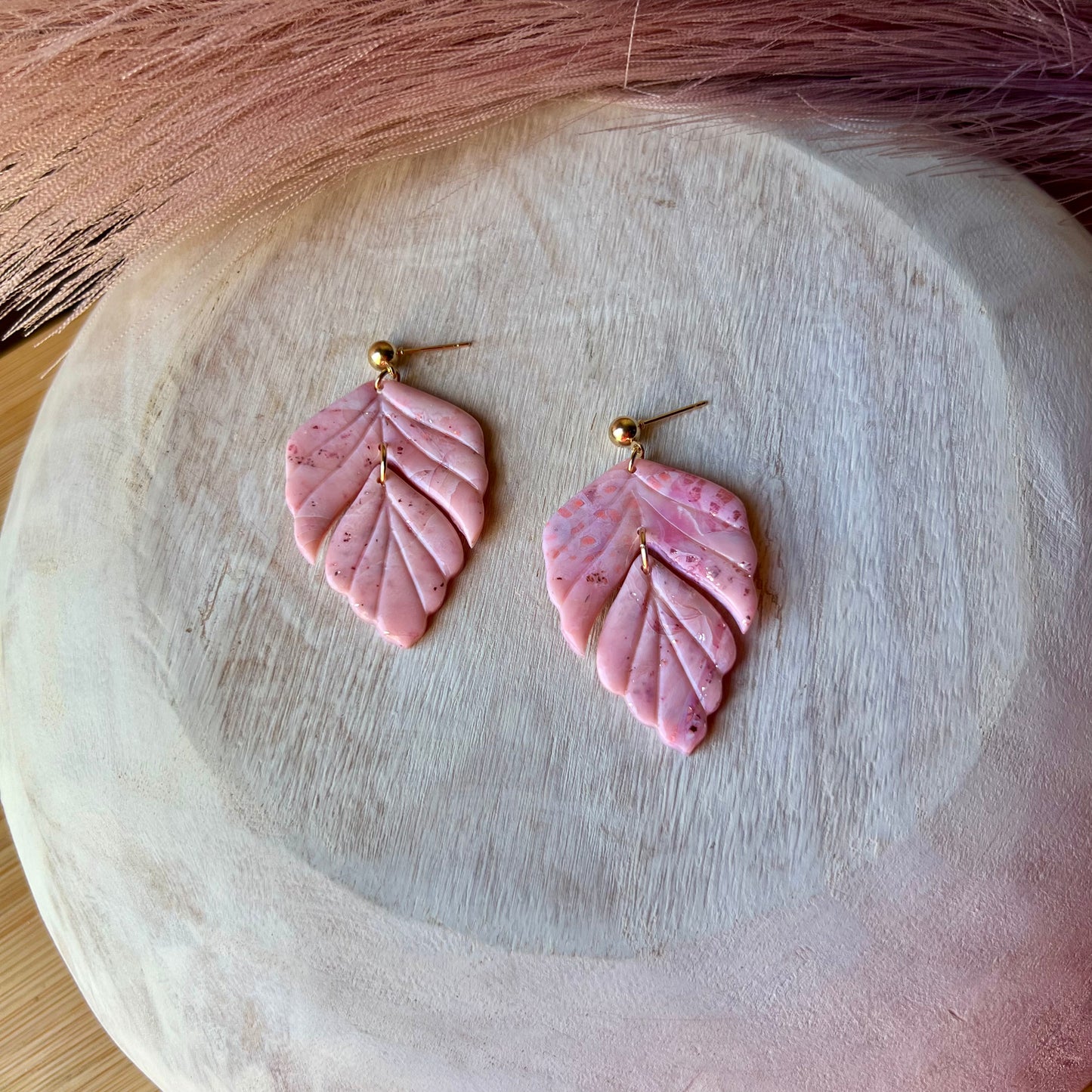 Rose Quartz Inspired Polymer Clay Earrings