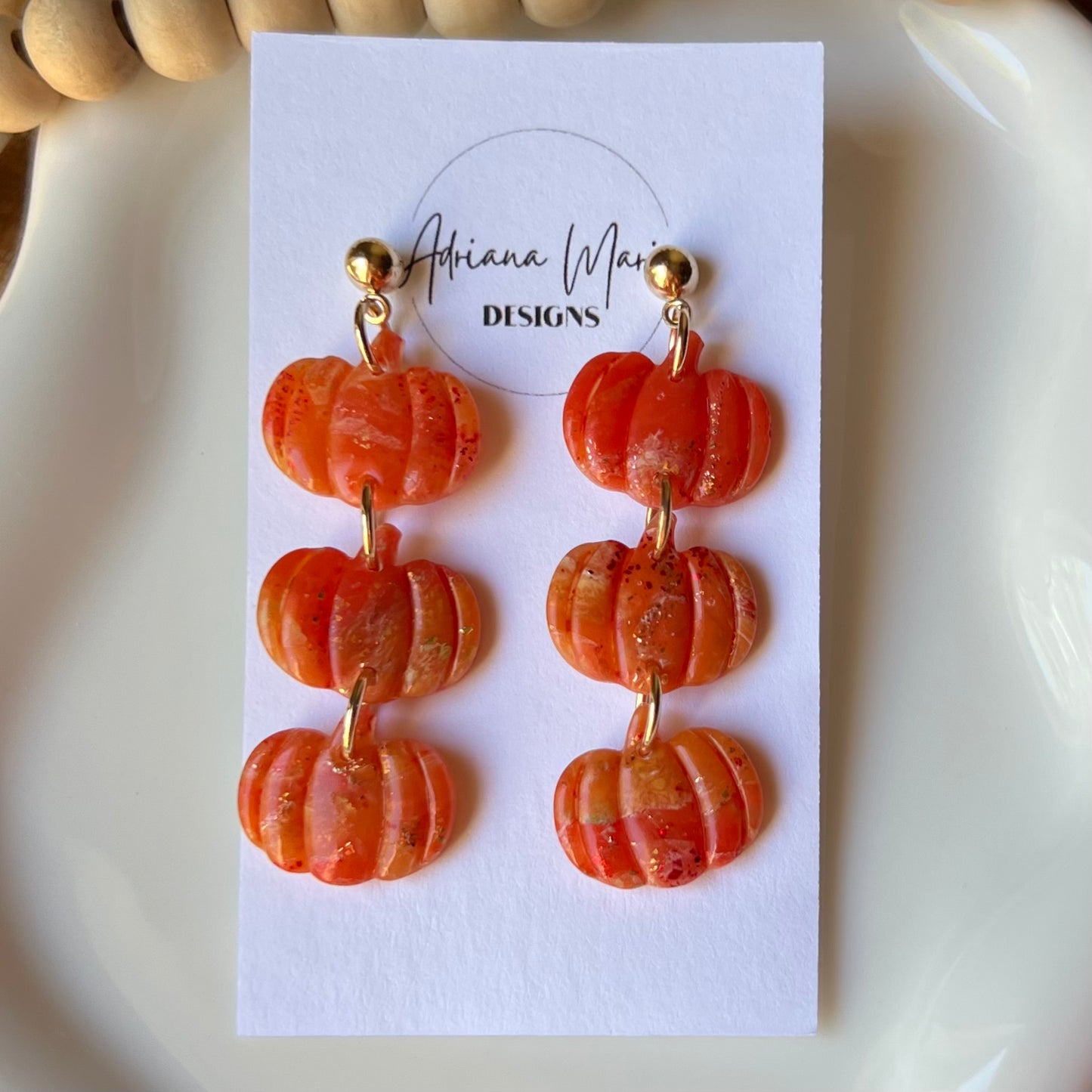 Autumn Sunset: Triple Pumpkin Polymer Clay Dangle Earrings