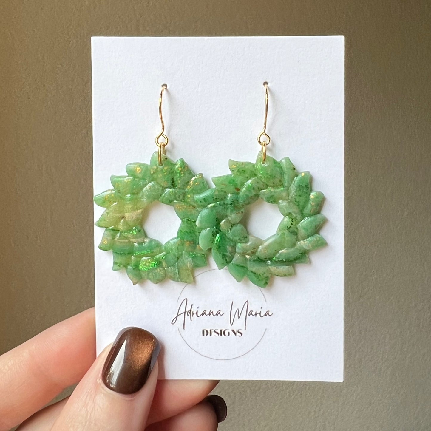 Green Marbled Wreath Earrings
