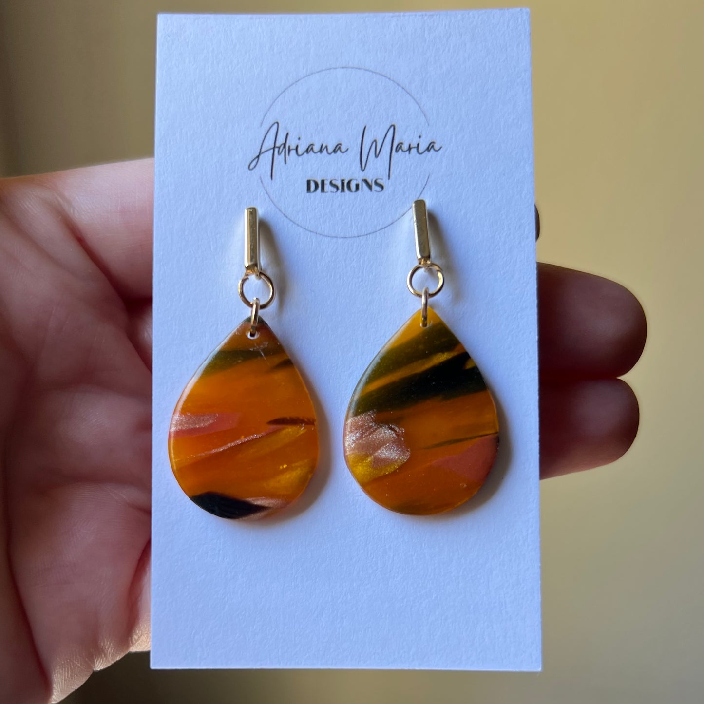 Amber Flame: Small Teardrop Polymer Clay Earrings