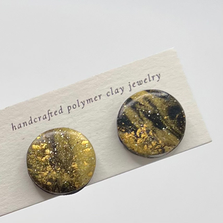 Black & Gold Polymer Clay Stud Earrings