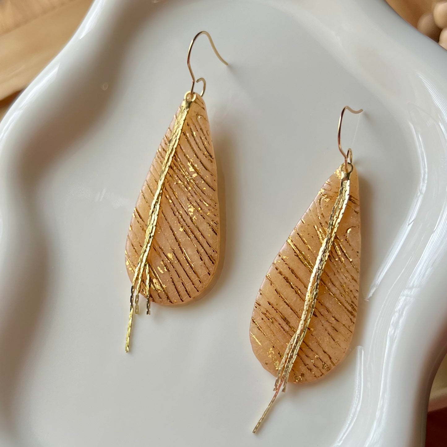 Beige Translucent Teardrop Polymer Clay Earrings