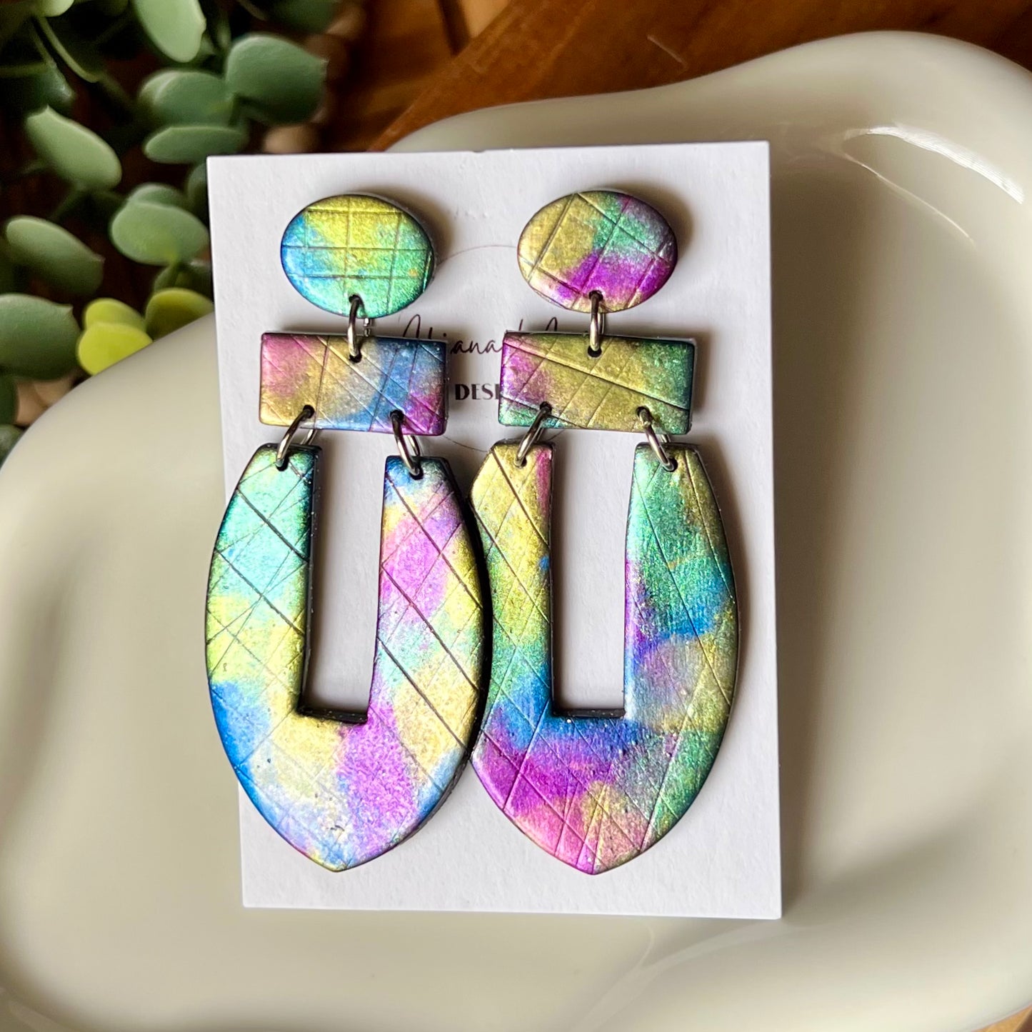 Mica Painted Polymer Clay Statement Earrings