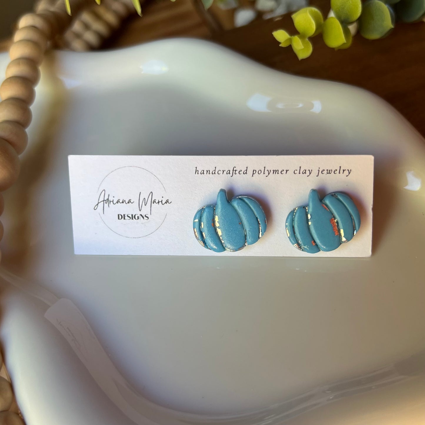 Metallic Vintage Inspired Pumpkin Clay Stud Earrings