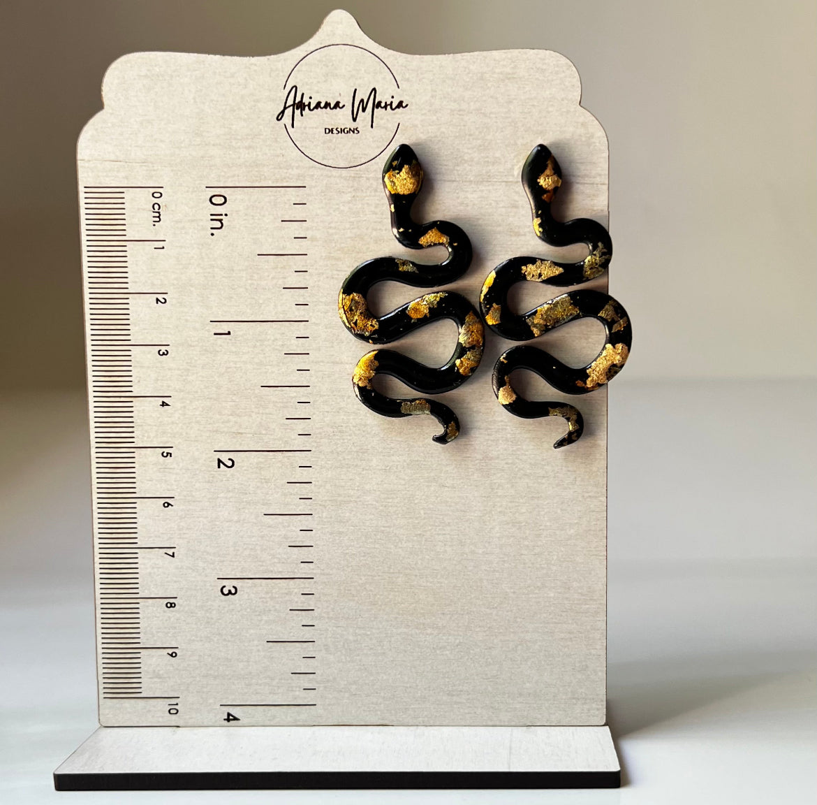 Black & Gold Snake Polymer Clay Stud Earrings
