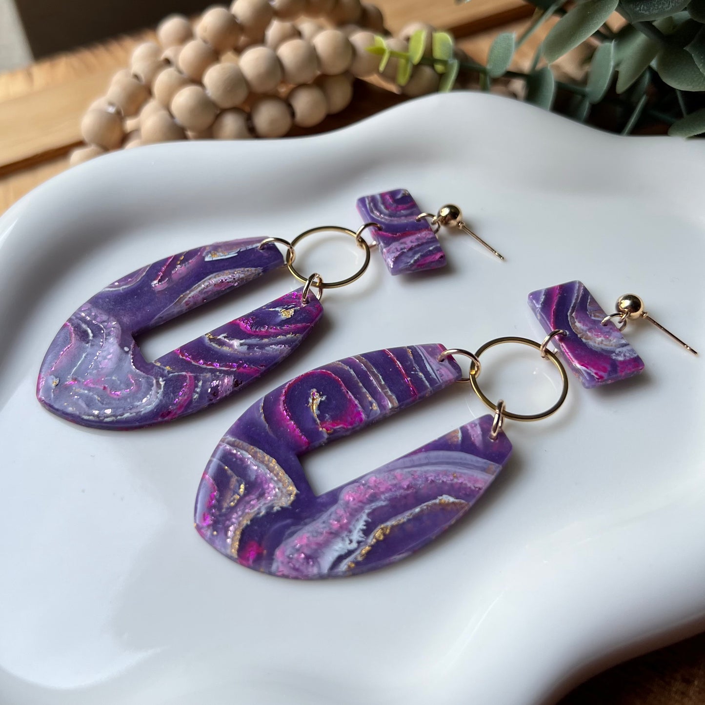 Dream In Purple: Agate Marbled Polymer Clay Statement Earrings