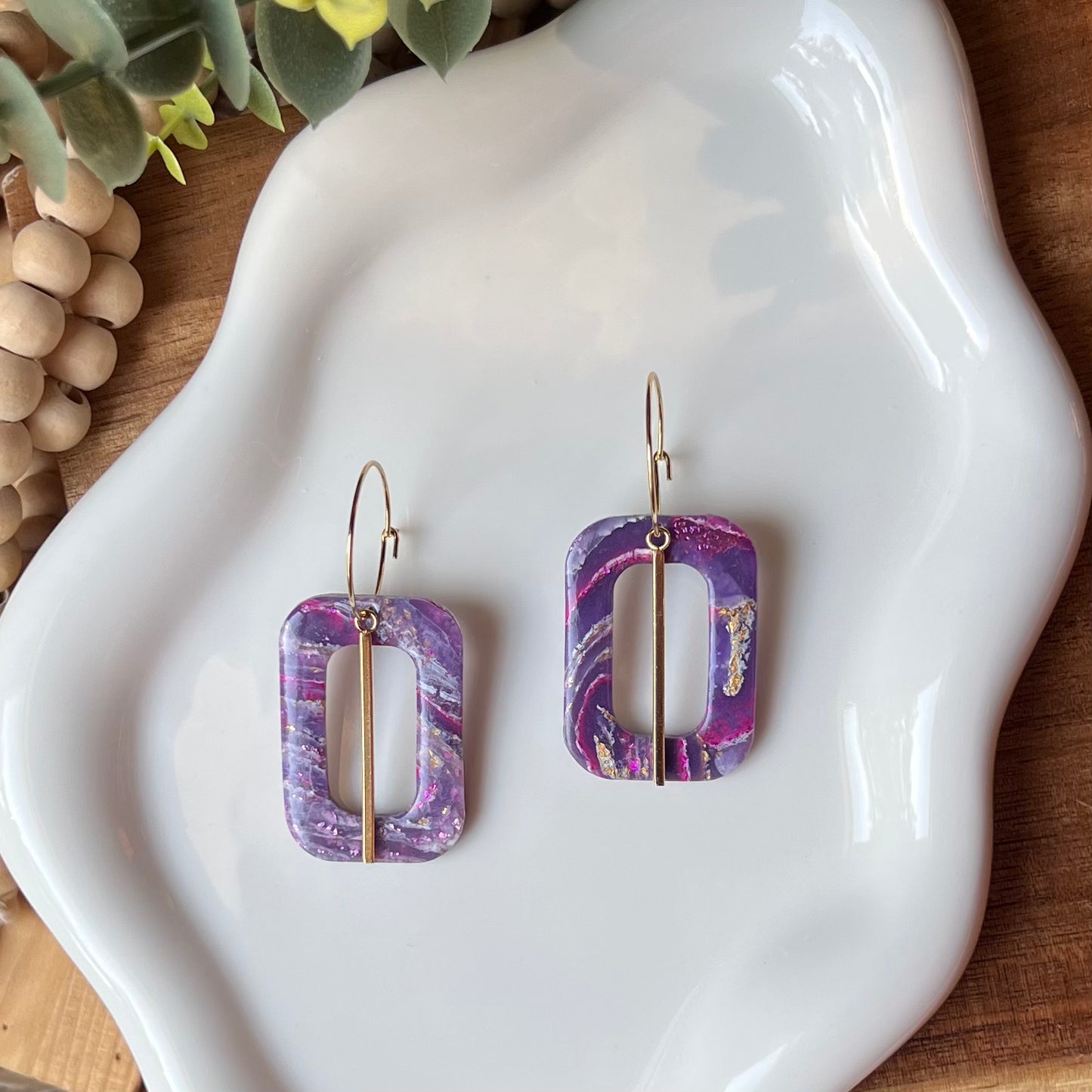Dream In Purple: Agate Marbled Polymer Clay Statement Hoop Earrings