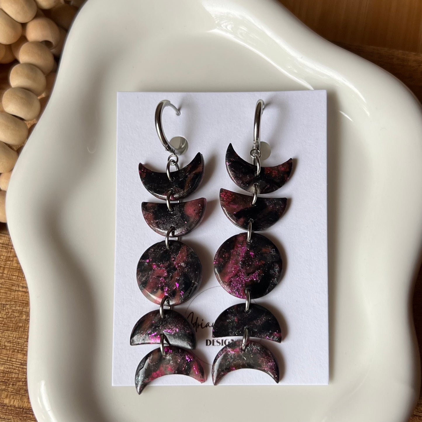 Black & Purple Moon Phase Polymer Clay Earrings