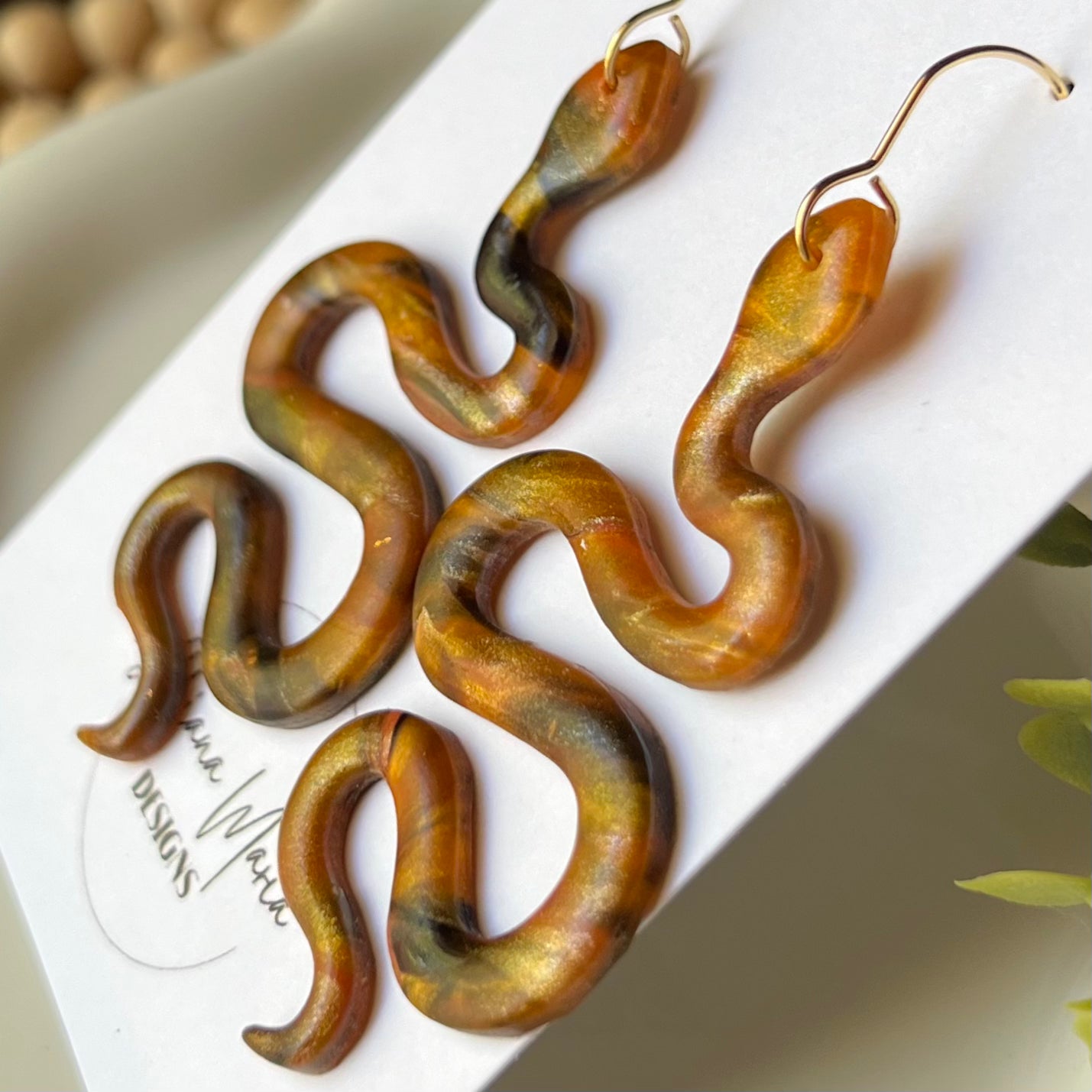 Amber Flame: Snake Polymer Clay Earrings
