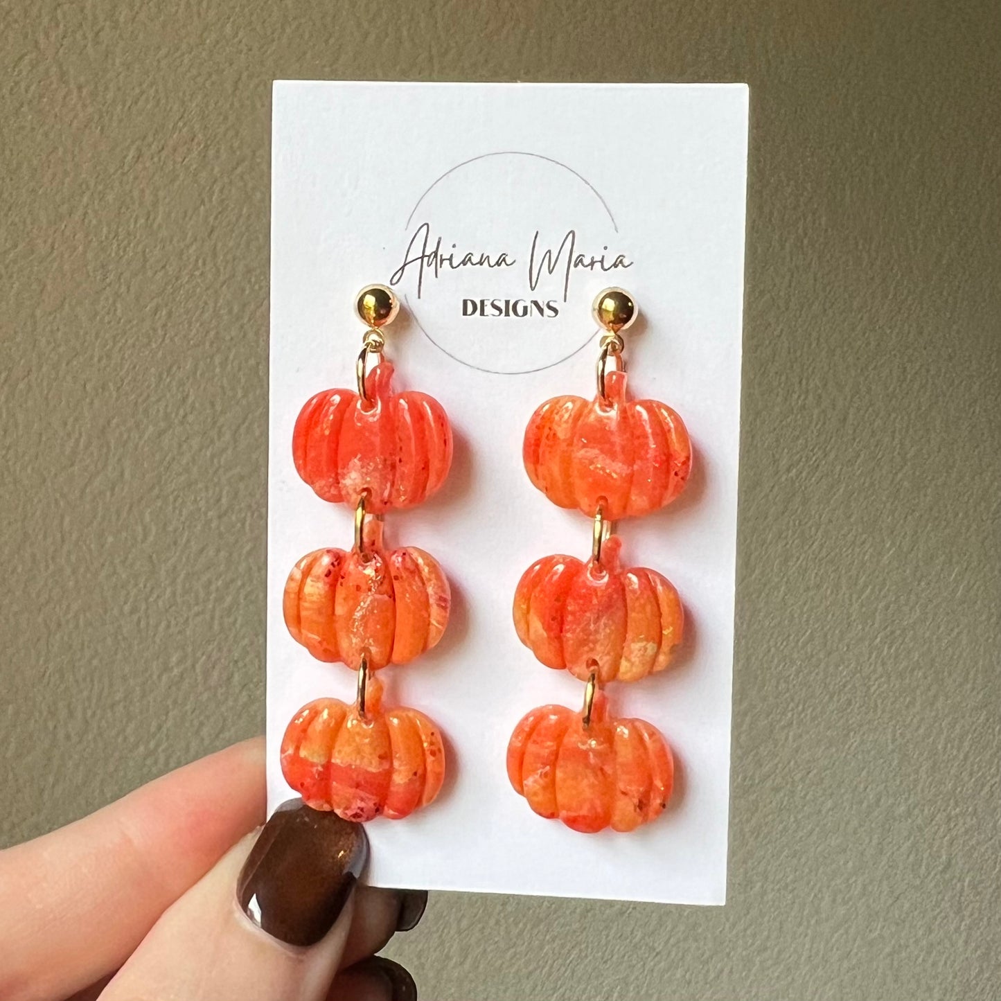Autumn Sunset: Triple Pumpkin Polymer Clay Dangle Earrings