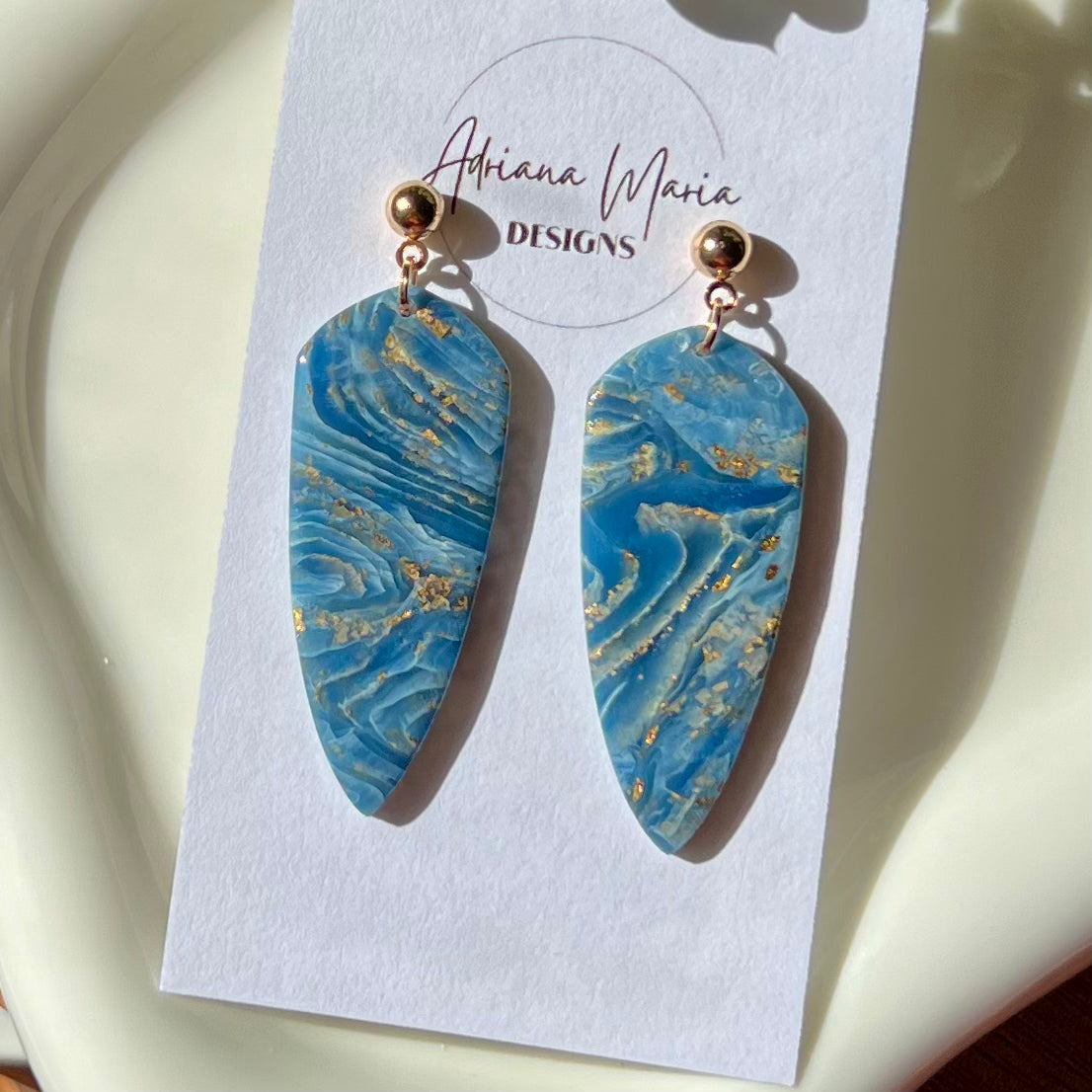 Blue Agate Dagger Polymer Clay Earrings