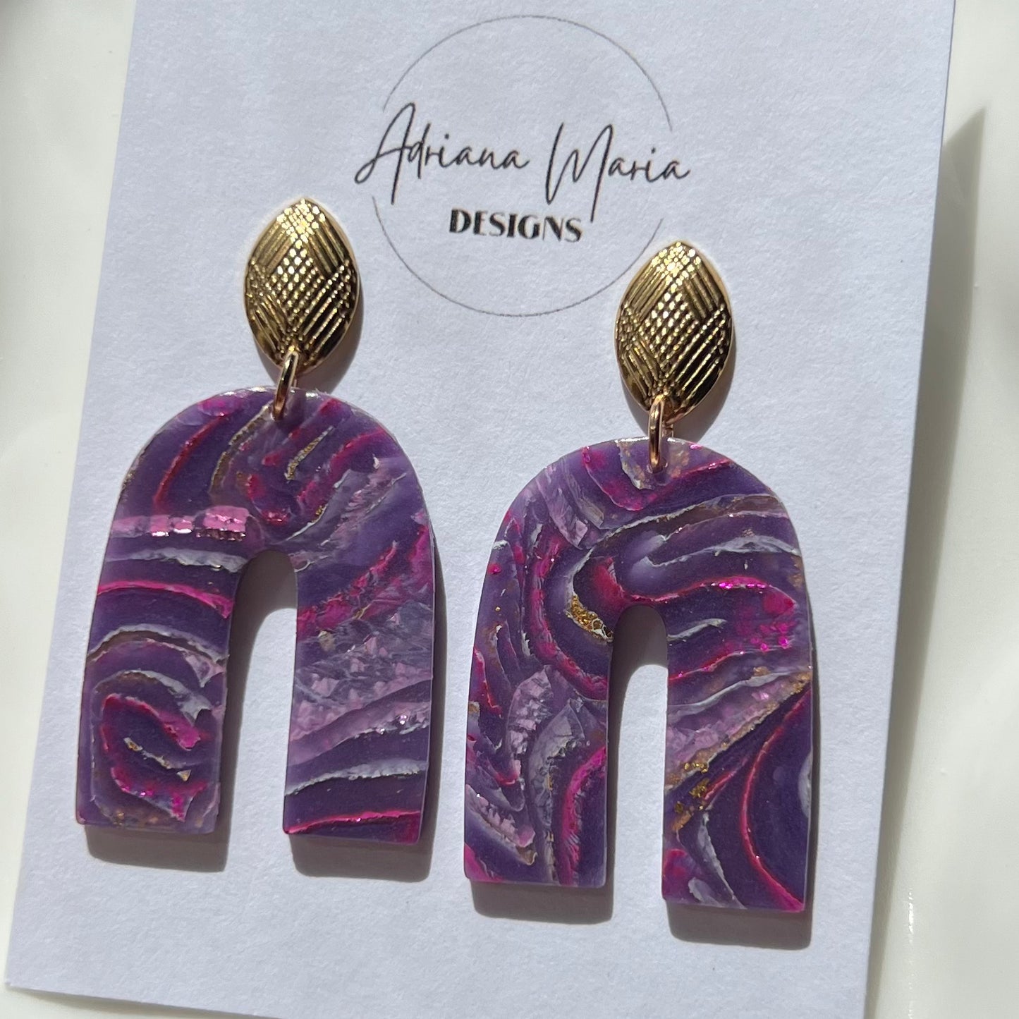 Dream In Purple: Agate Marbled Arch Polymer Clay Earrings