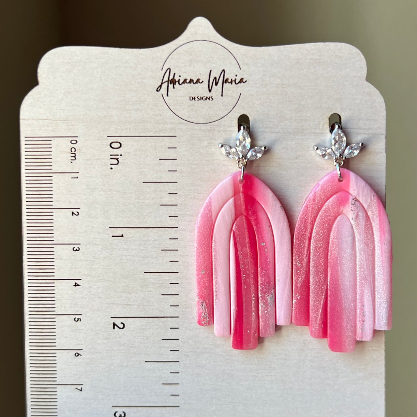 Pink Marbled Tiered Arches Polymer Clay Earrings
