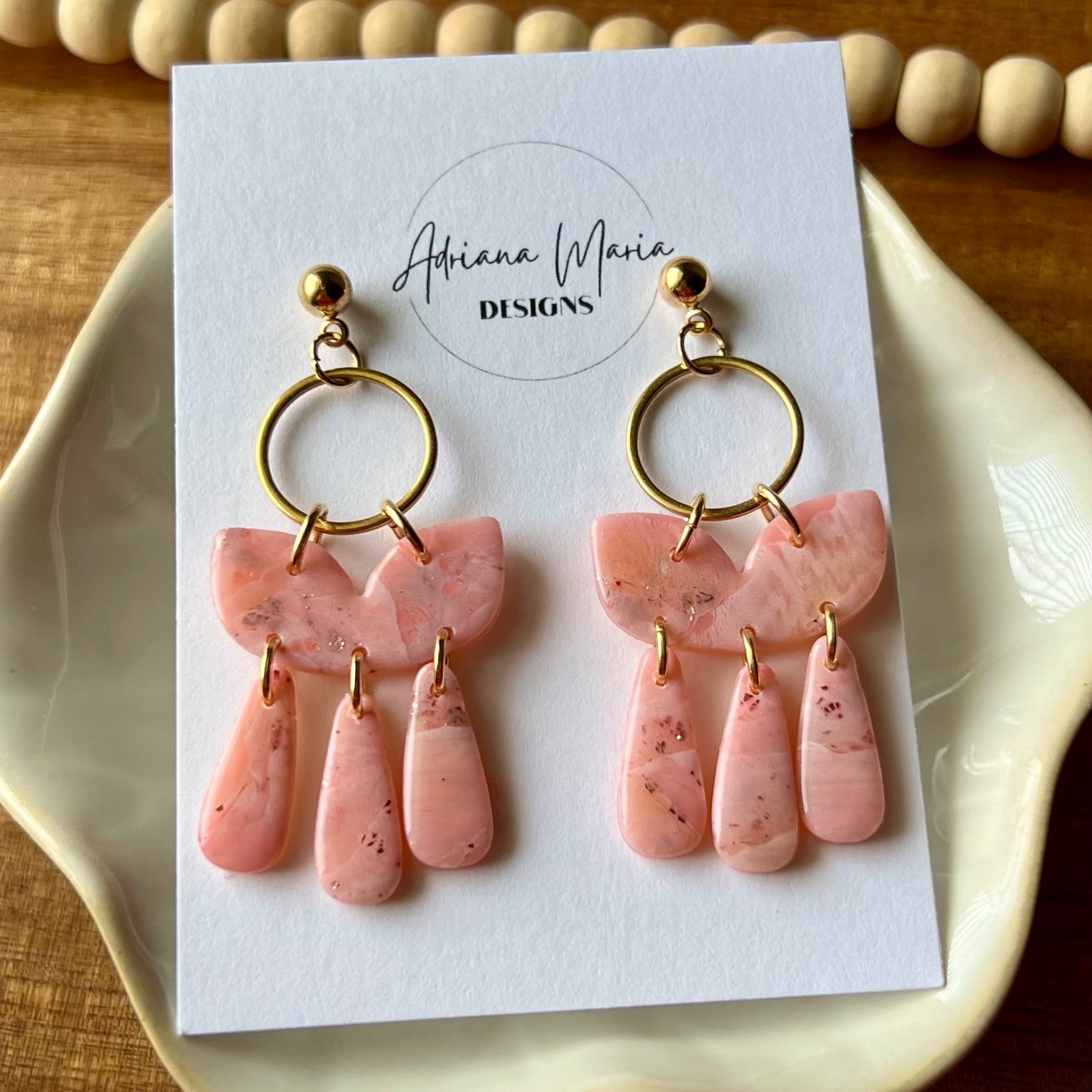 Rose Quartz Inspired Polymer Clay Earrings