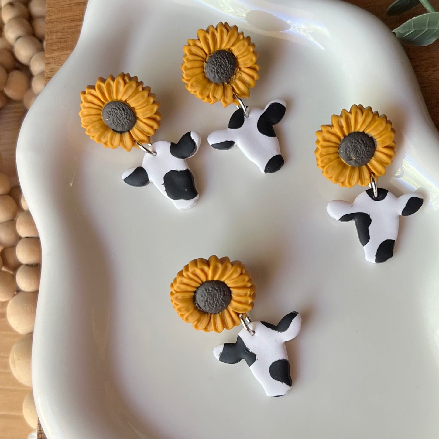 Sunflower Cow Polymer Clay Earrings