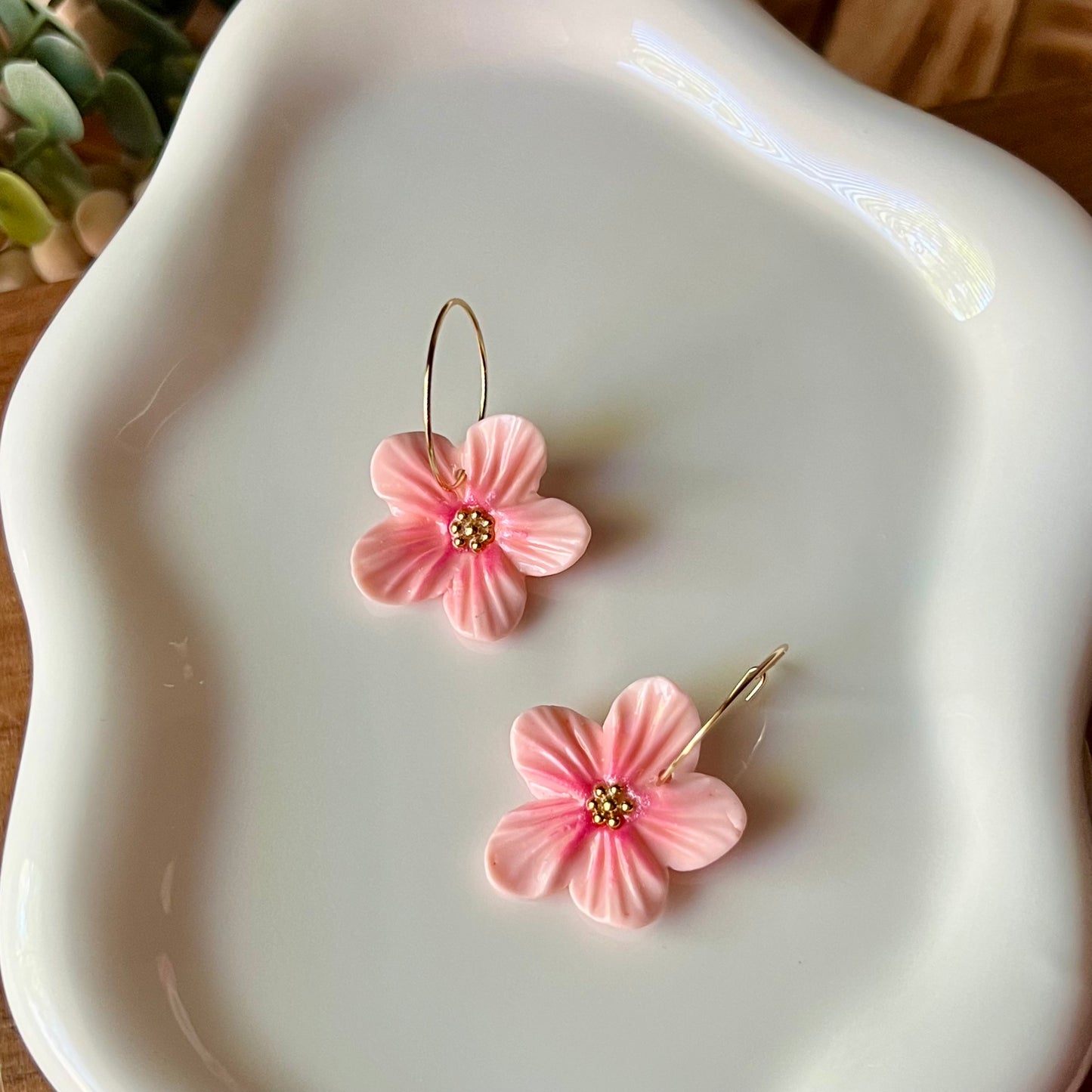 Cherry Blossom Sakura Flower Clay Hoop Earrings