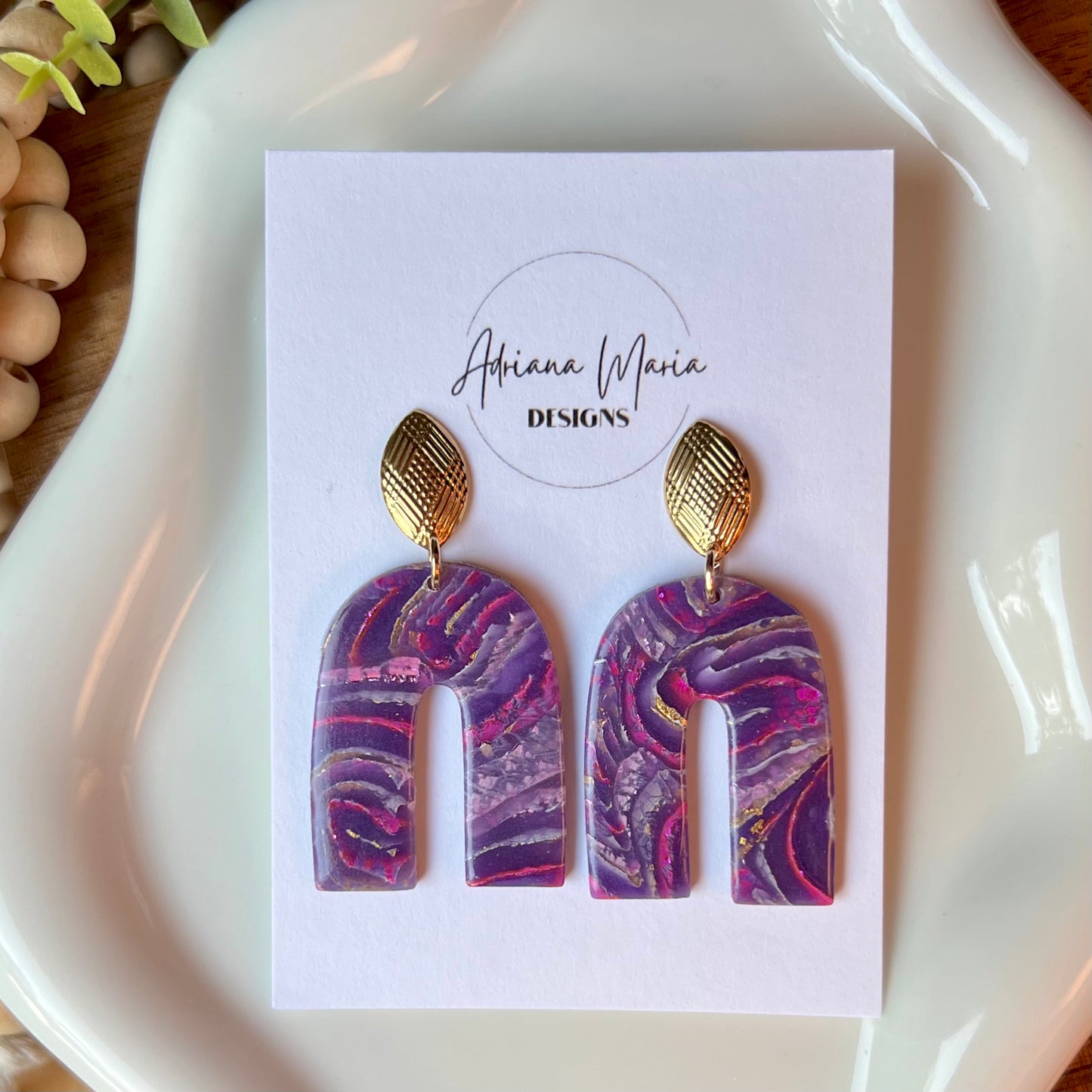 Dream In Purple: Agate Marbled Arch Polymer Clay Earrings