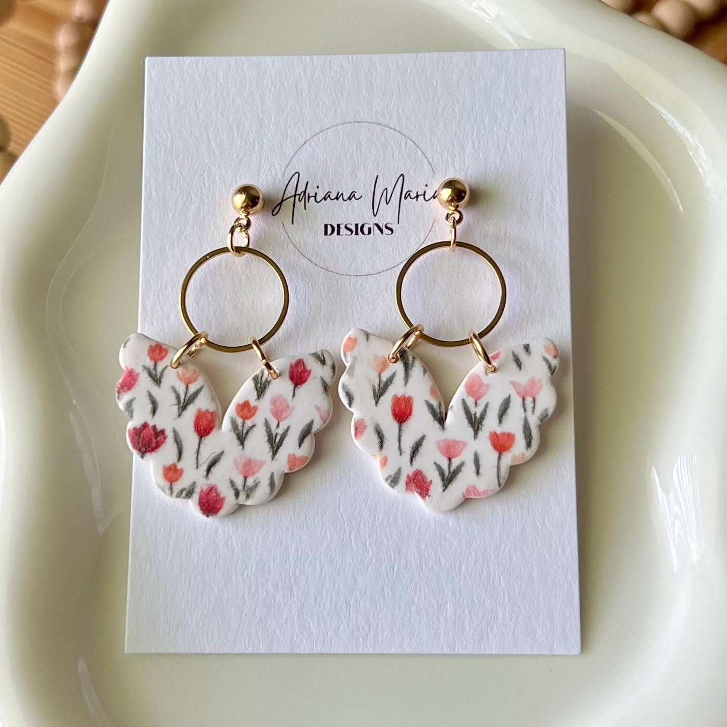 Tulip Print Polymer Clay Dangle Earrings