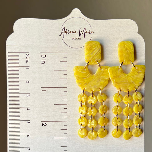 Yellow Marbled Chandelier Polymer Clay Statement Earrings