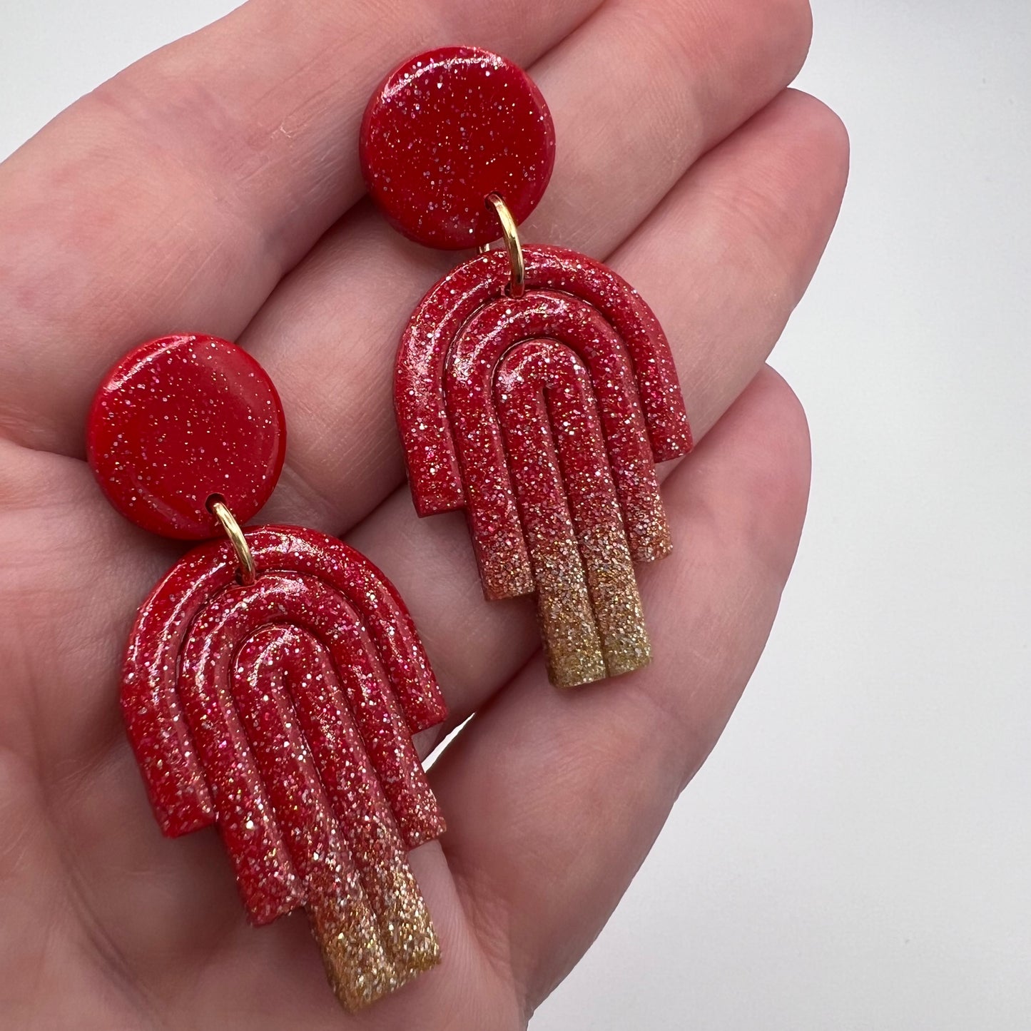 Red & Gold Glitter Ombré Polymer Clay Earrings