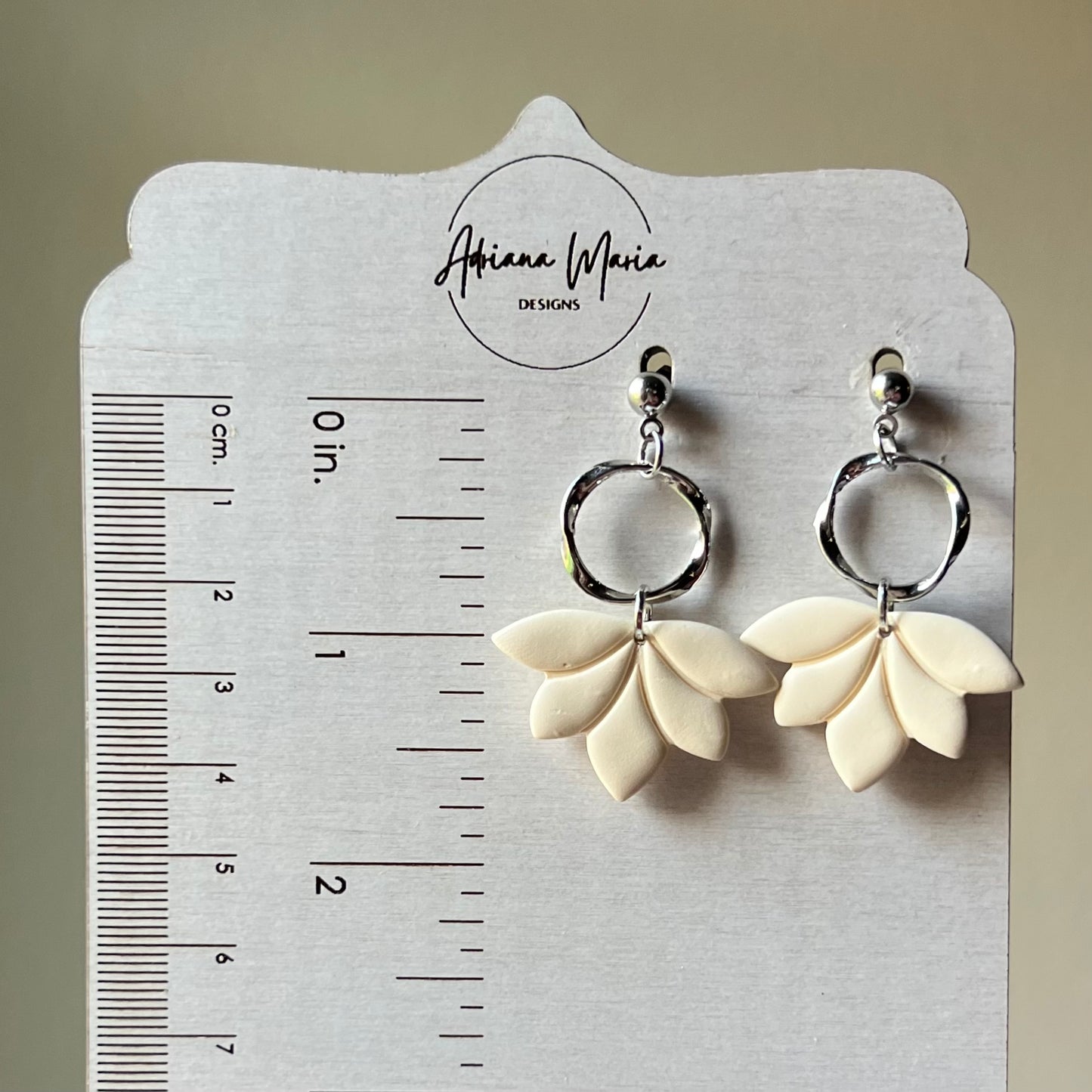 Lotus Cream Colored Polymer Clay Dangle Earrings