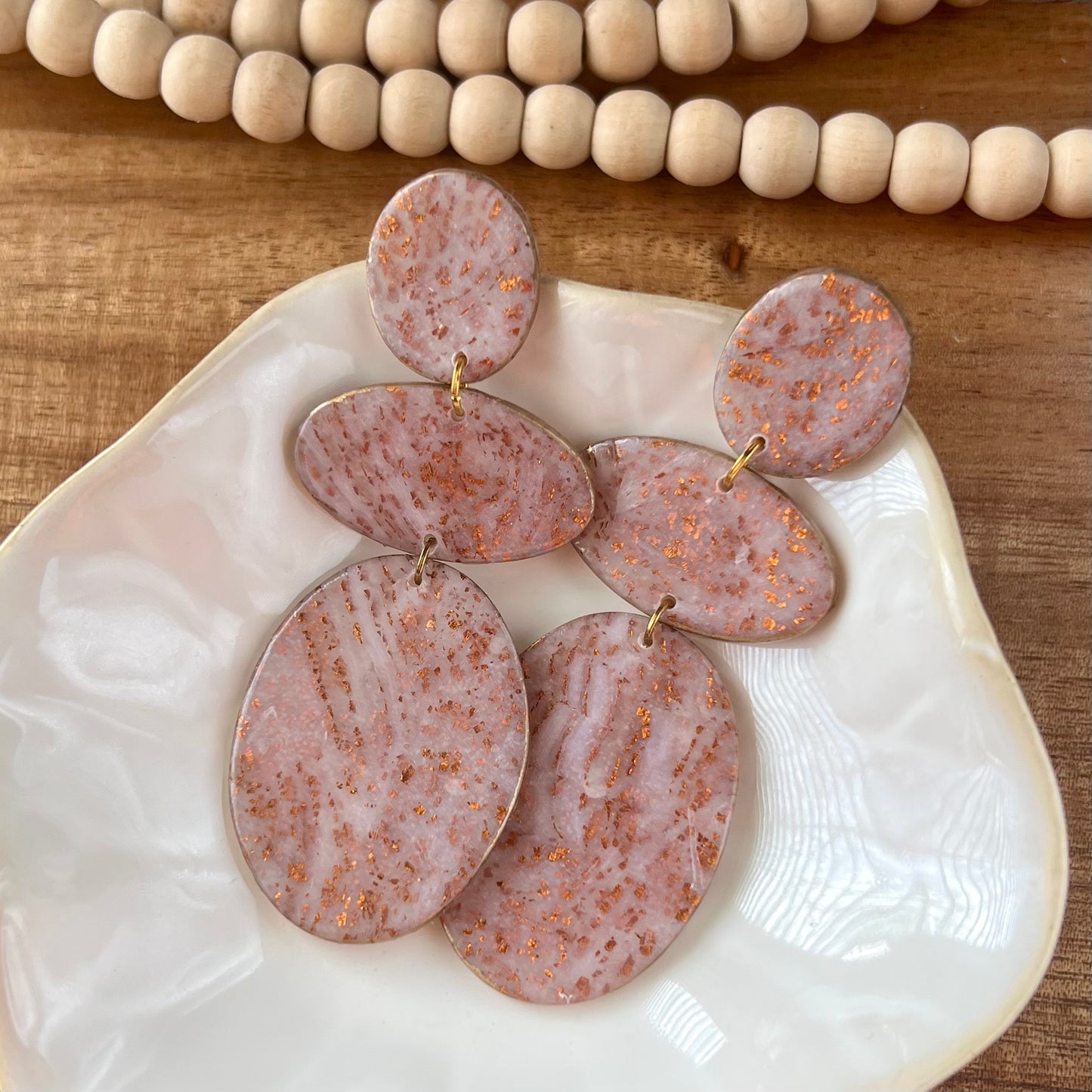 Large Lightweight Neutral Copper & Translucent Polymer Clay Statement Earrings