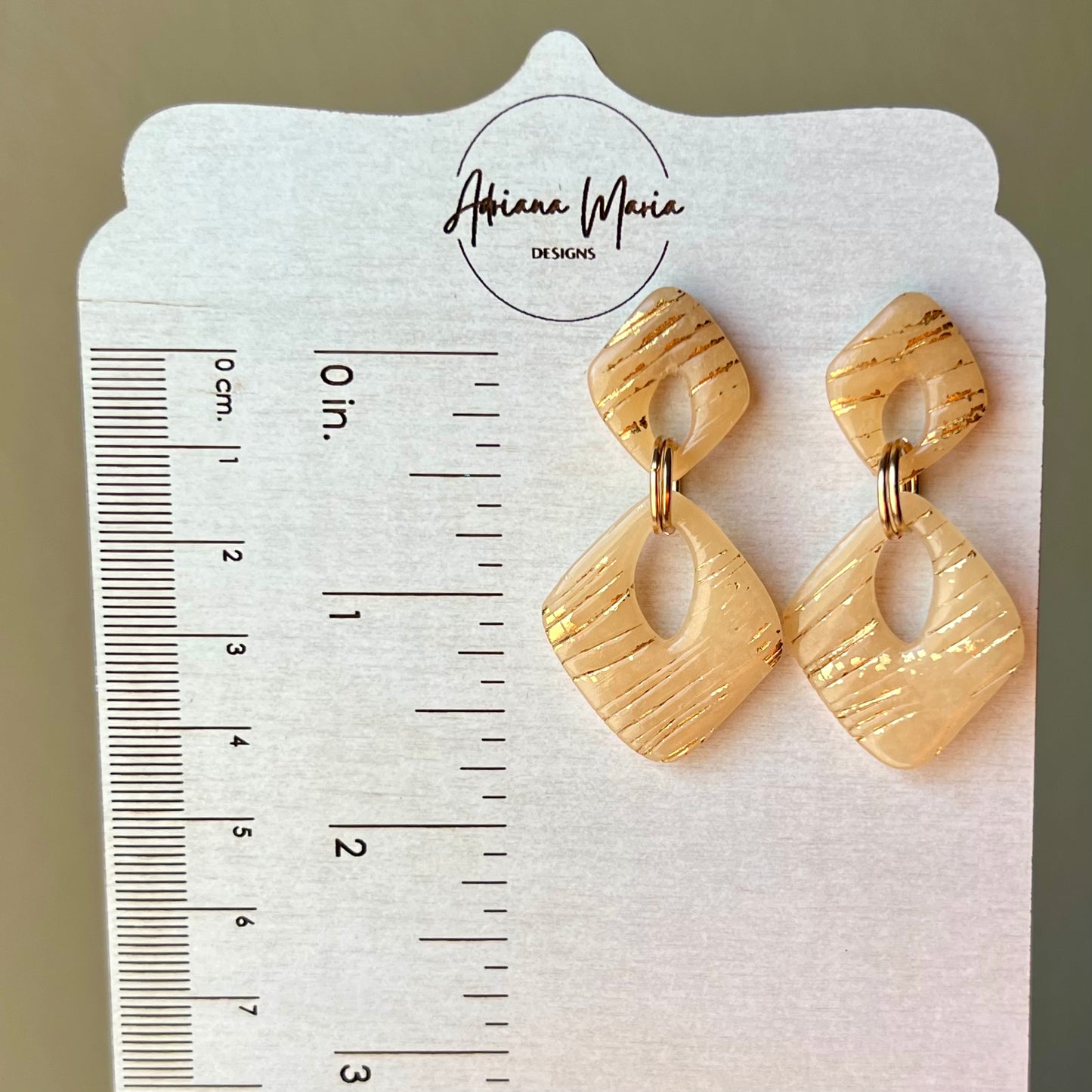 Polymer Clay Earrings - Beige Translucent & Gold Lightweight Dangles