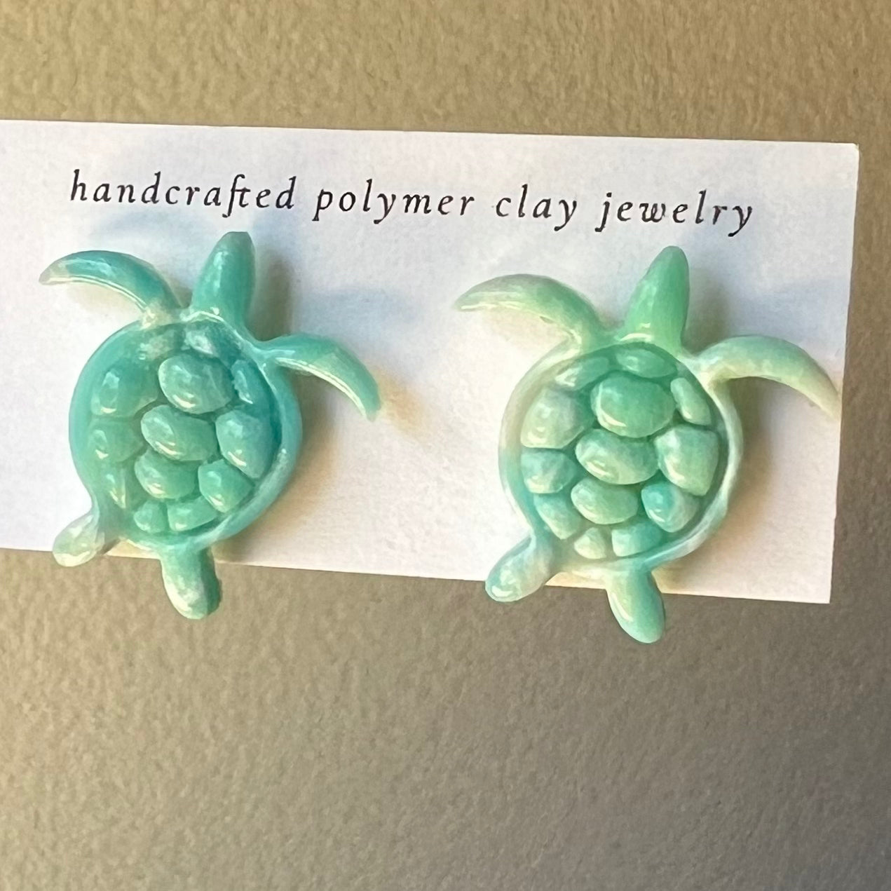 Sea Turtle Ocean Waves Polymer Clay Stud Earrings