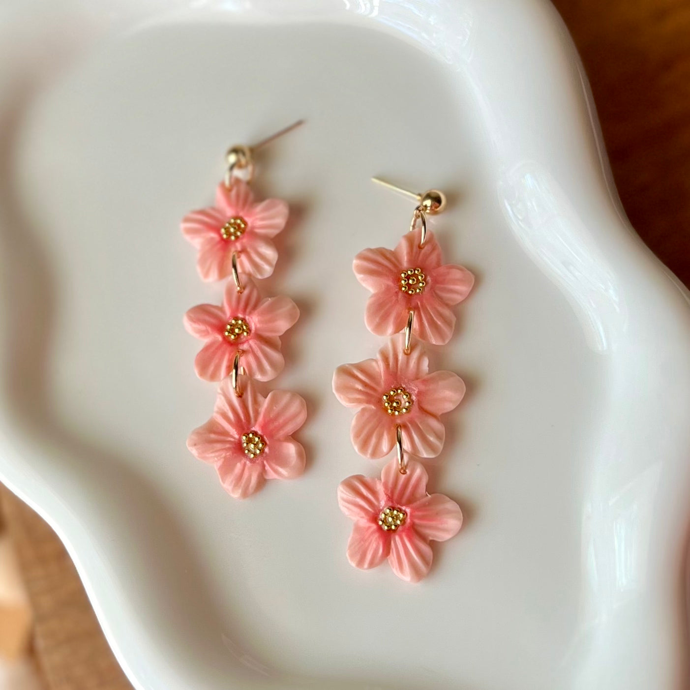 Triple Cherry Blossom Sakura Flower Clay Earrings